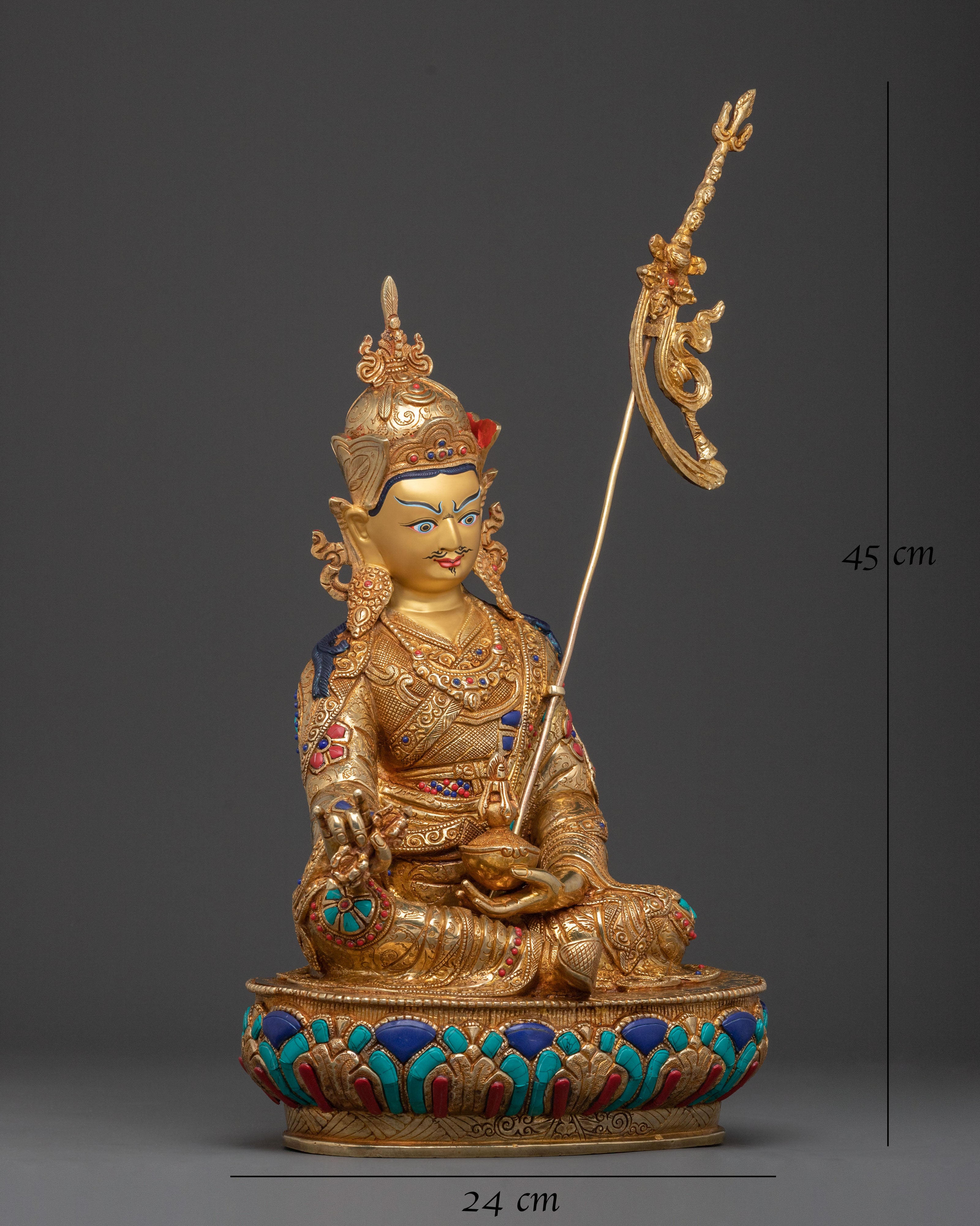 Exquisite 24K Gold Gilded Guru Rinpoche Statue