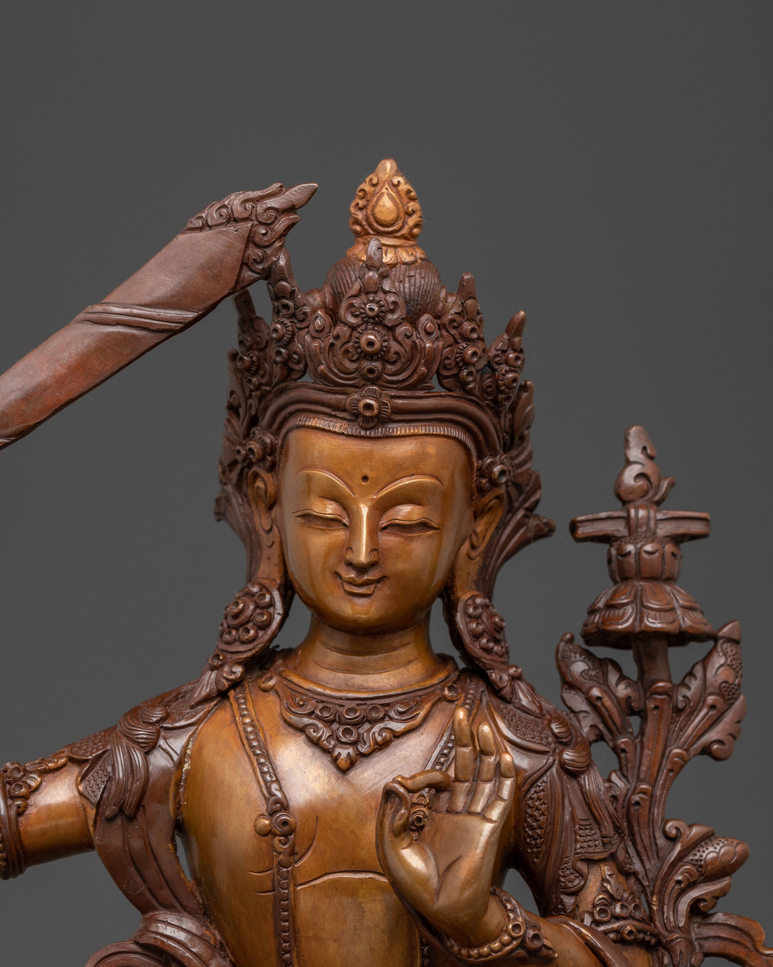 Manjushri Statue of Wisdom and Clarity – Oxidized Copper Statue