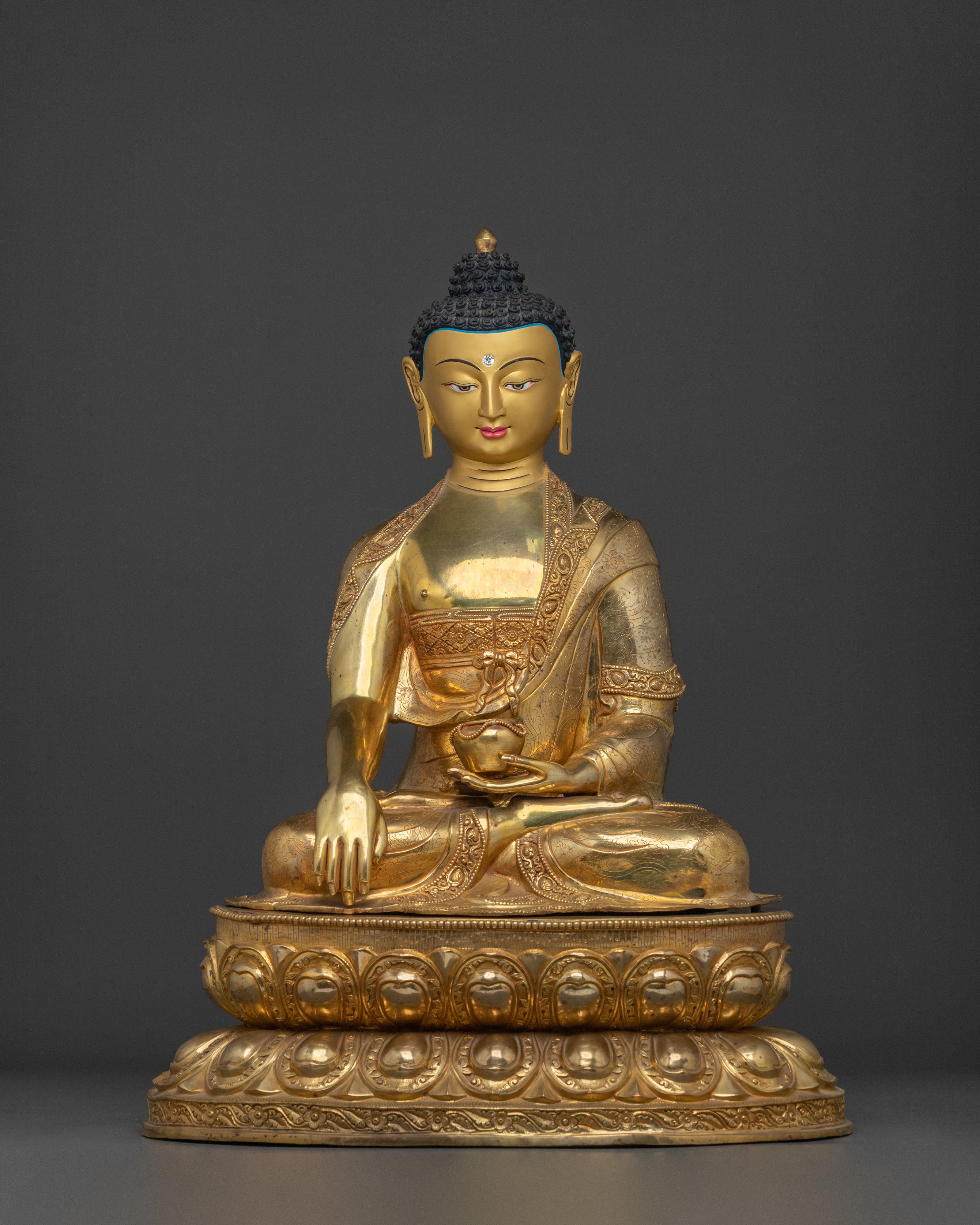 Dharma Teacher Shakyamuni Buddha Sculpture with 24K Gold Gliding