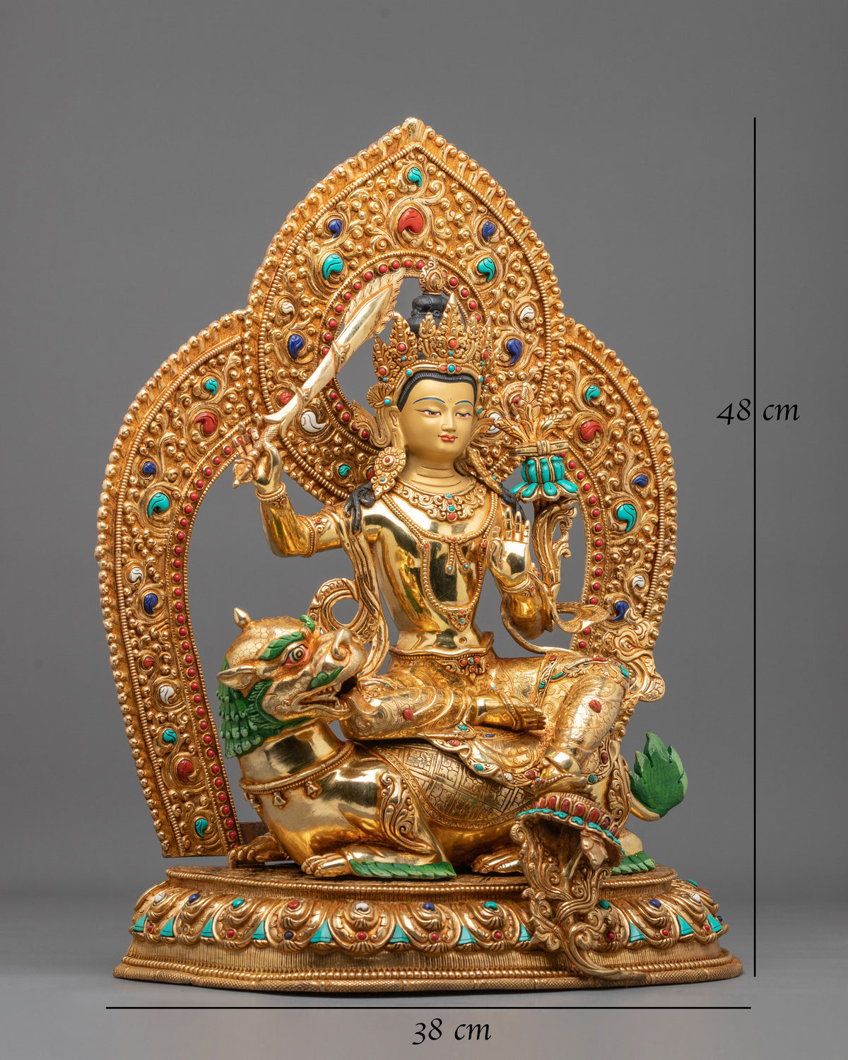 Simhanada Manjushri Sacred Buddhist Figurine | Home Decor
