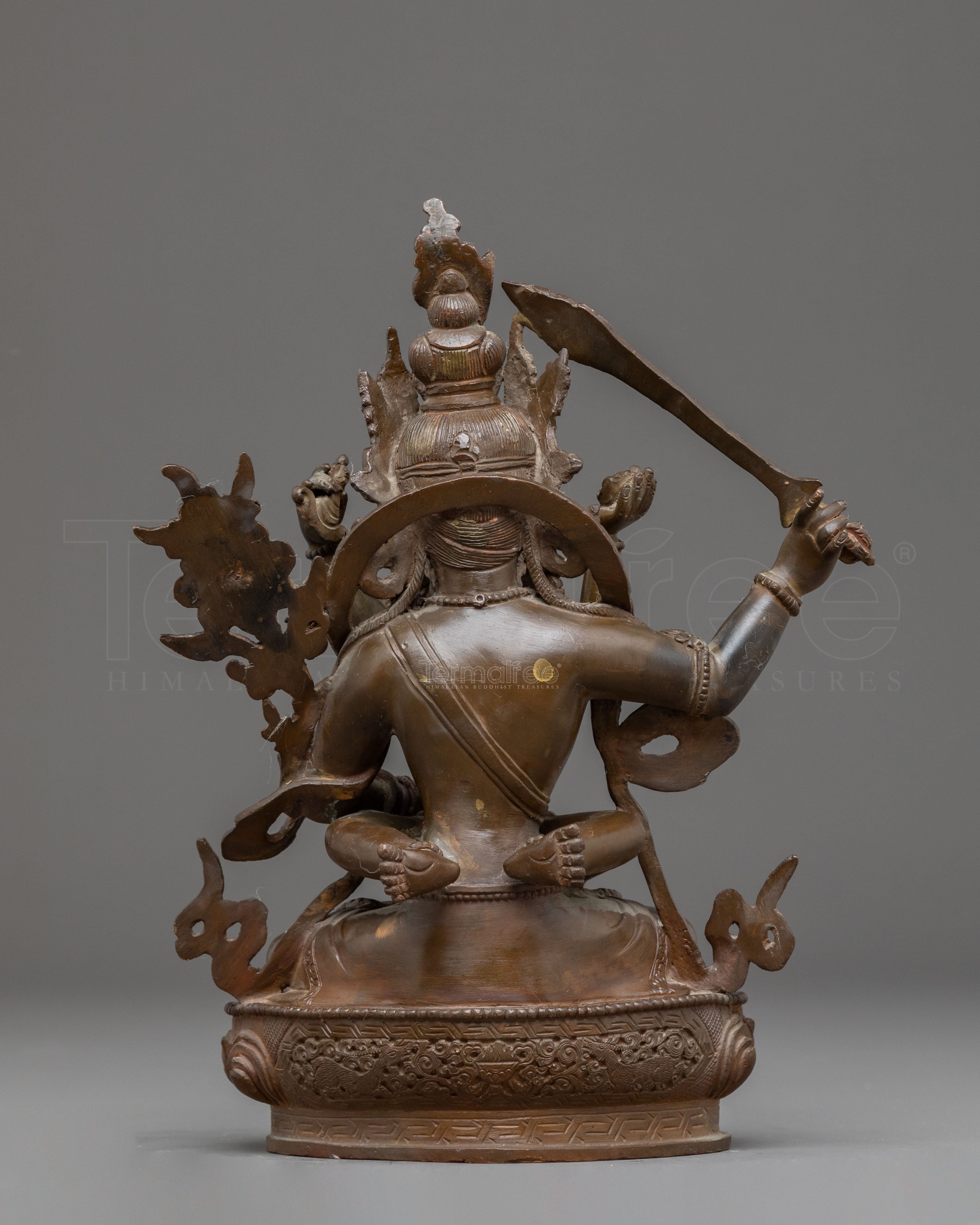 Sacred Statue of Manjushri with Consort | Antique Oxidized Copper