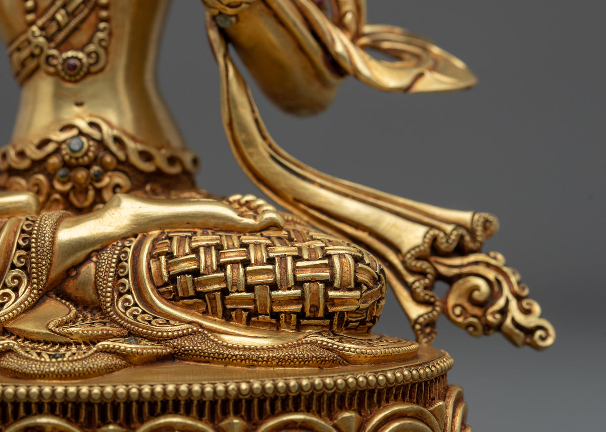 Hand-Carved Manjushri Sculpture | 24K Gold Gilded Statue
