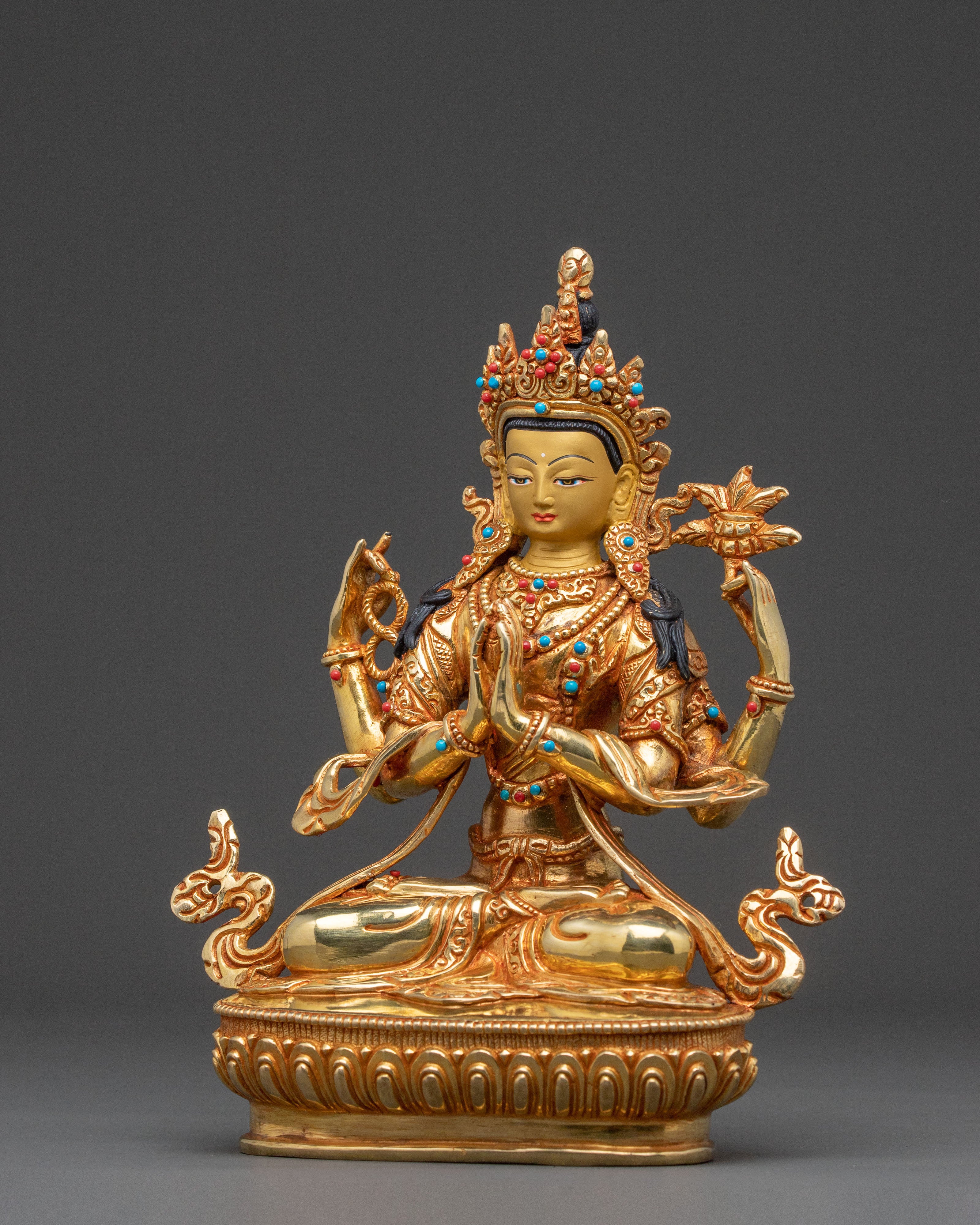 Chenrezig Gold Gilded Sacred Statue – Himalayan Artistry
