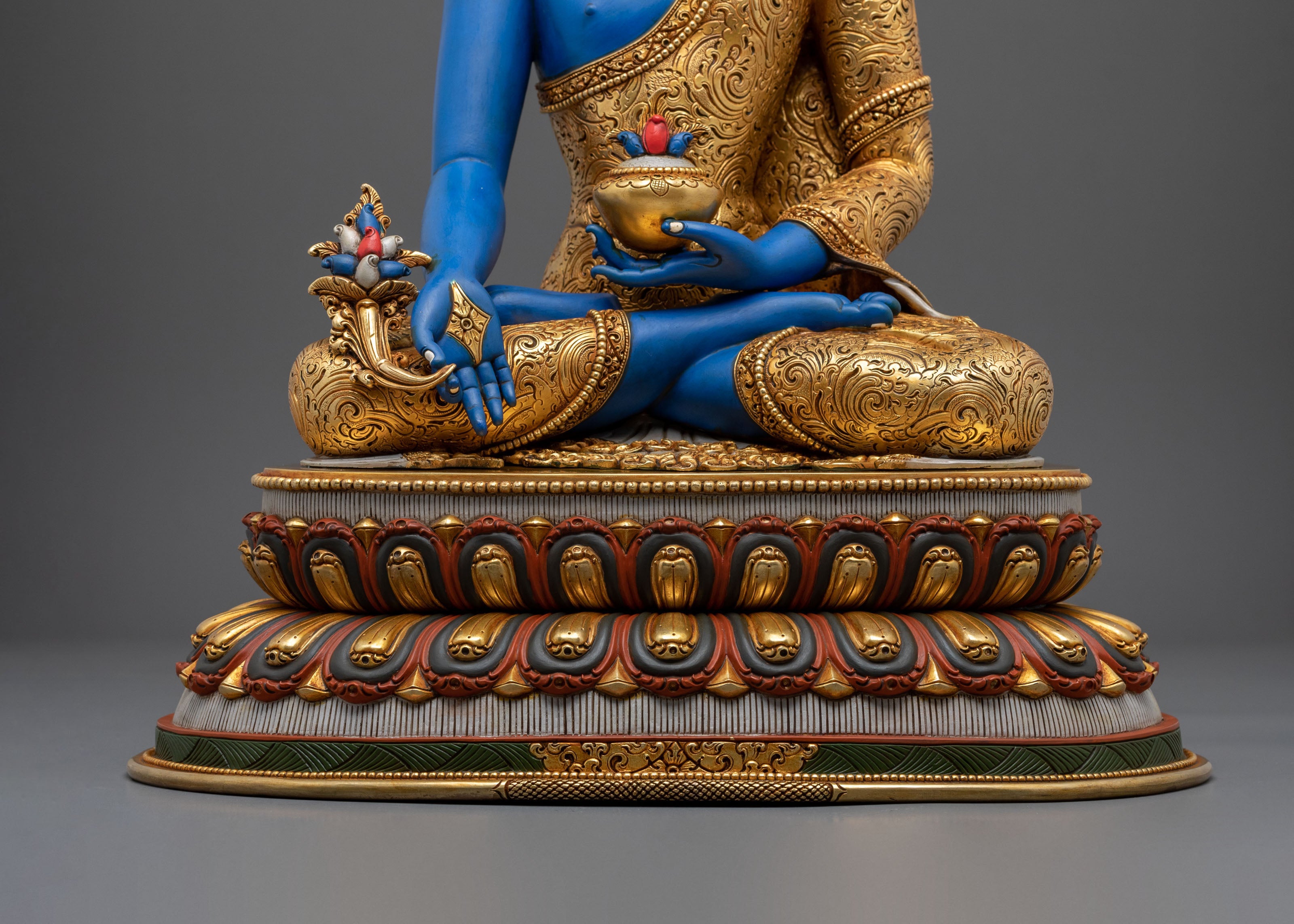 Medicine Buddha Healing Lineage Statue | 24K Gold Gilded