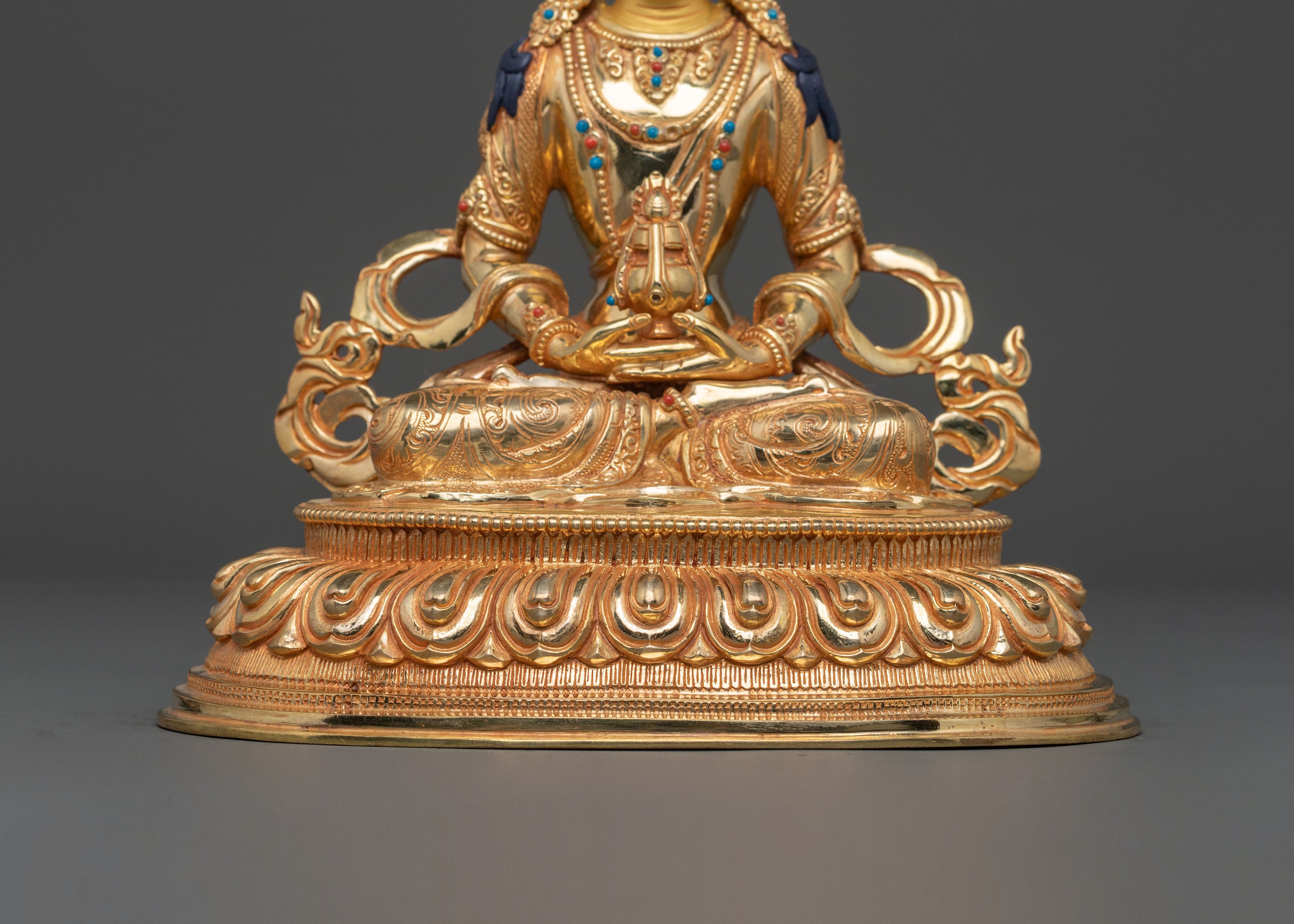 Red Buddha Amitayus Statue | Handcrafted 24K Gold Gilded