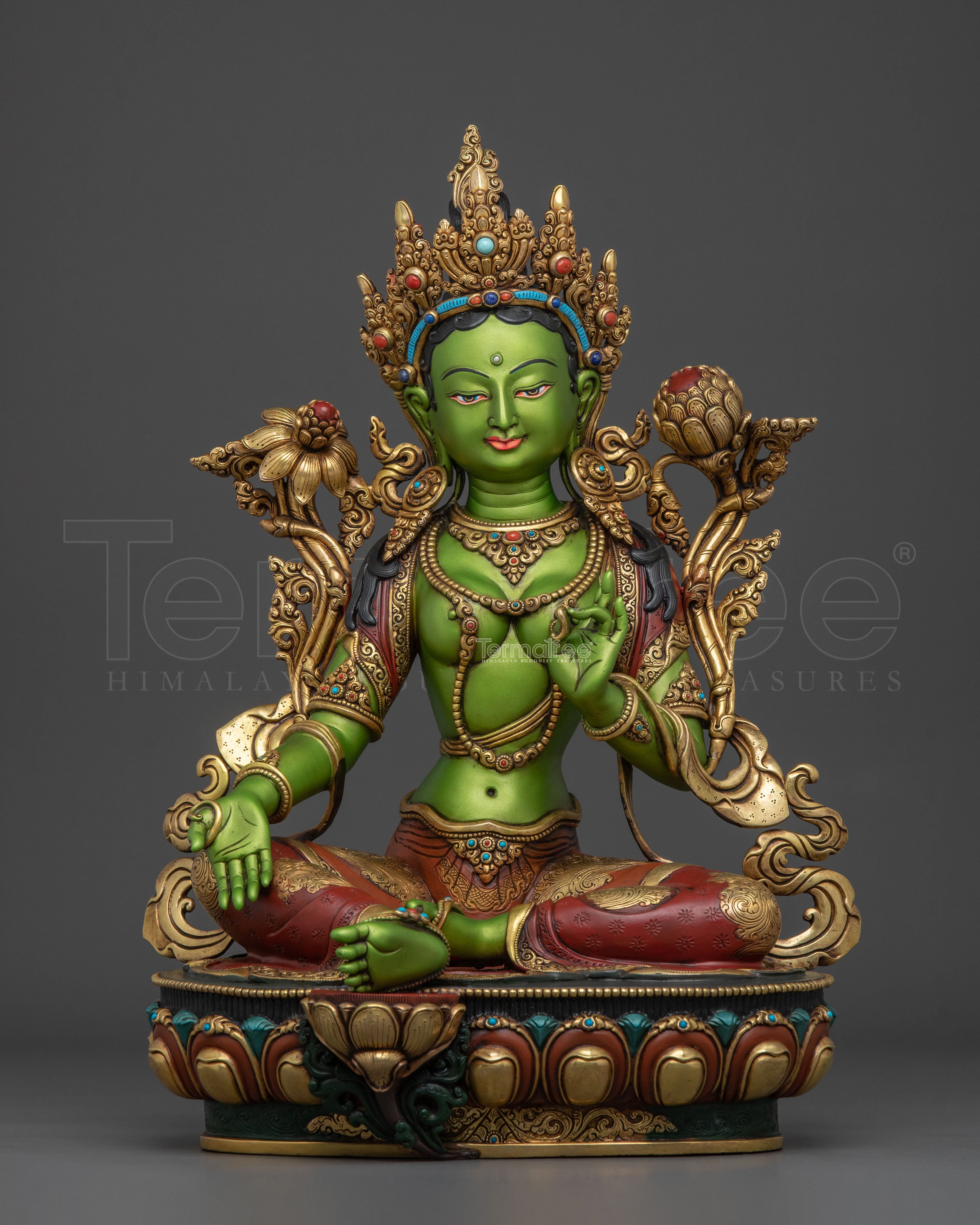 Mother Green Tara Sacred Sculpture in Gilded Copper