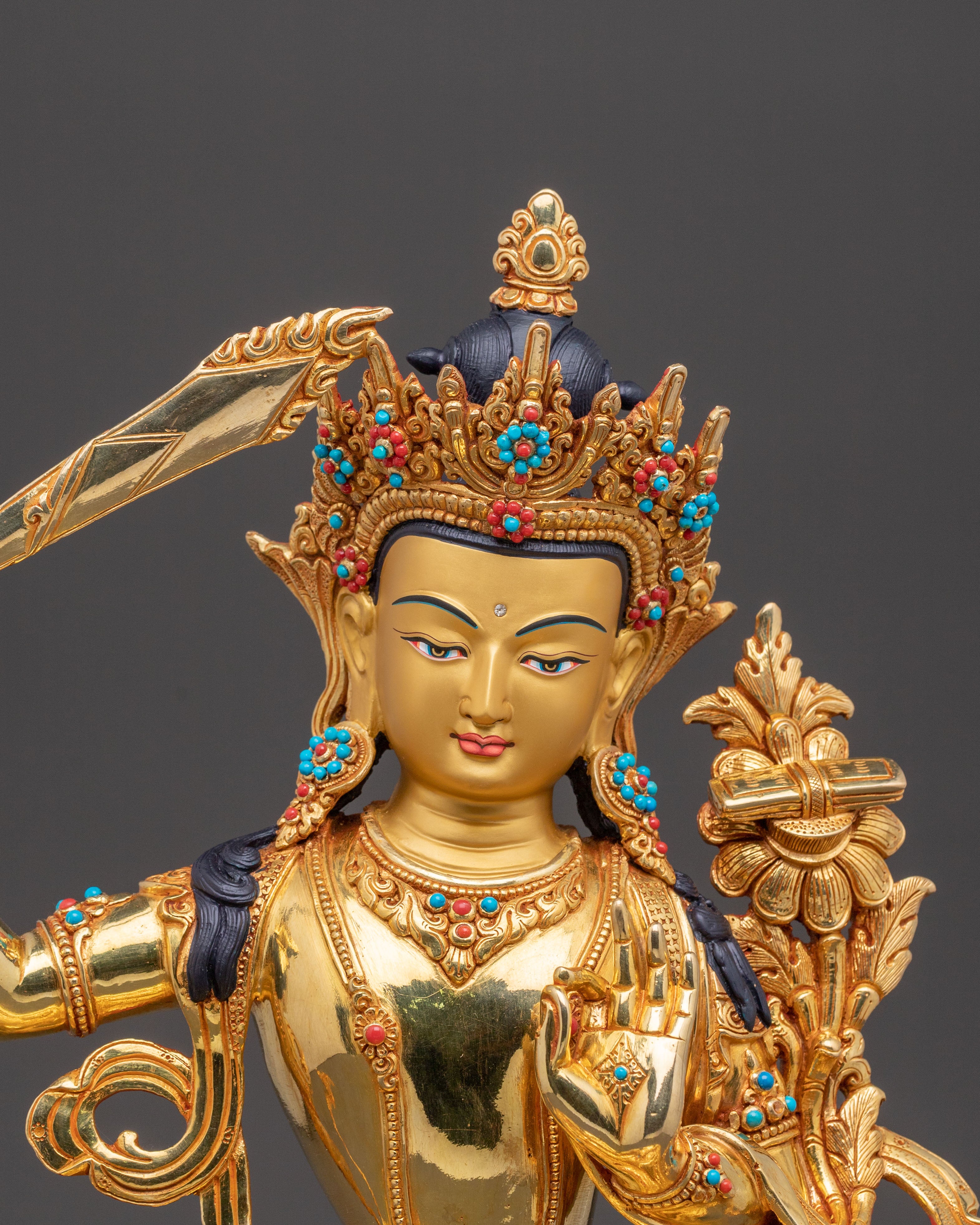 Manjushri Wisdom Icon Statue| Handcrafted Copper Wisdom Deity