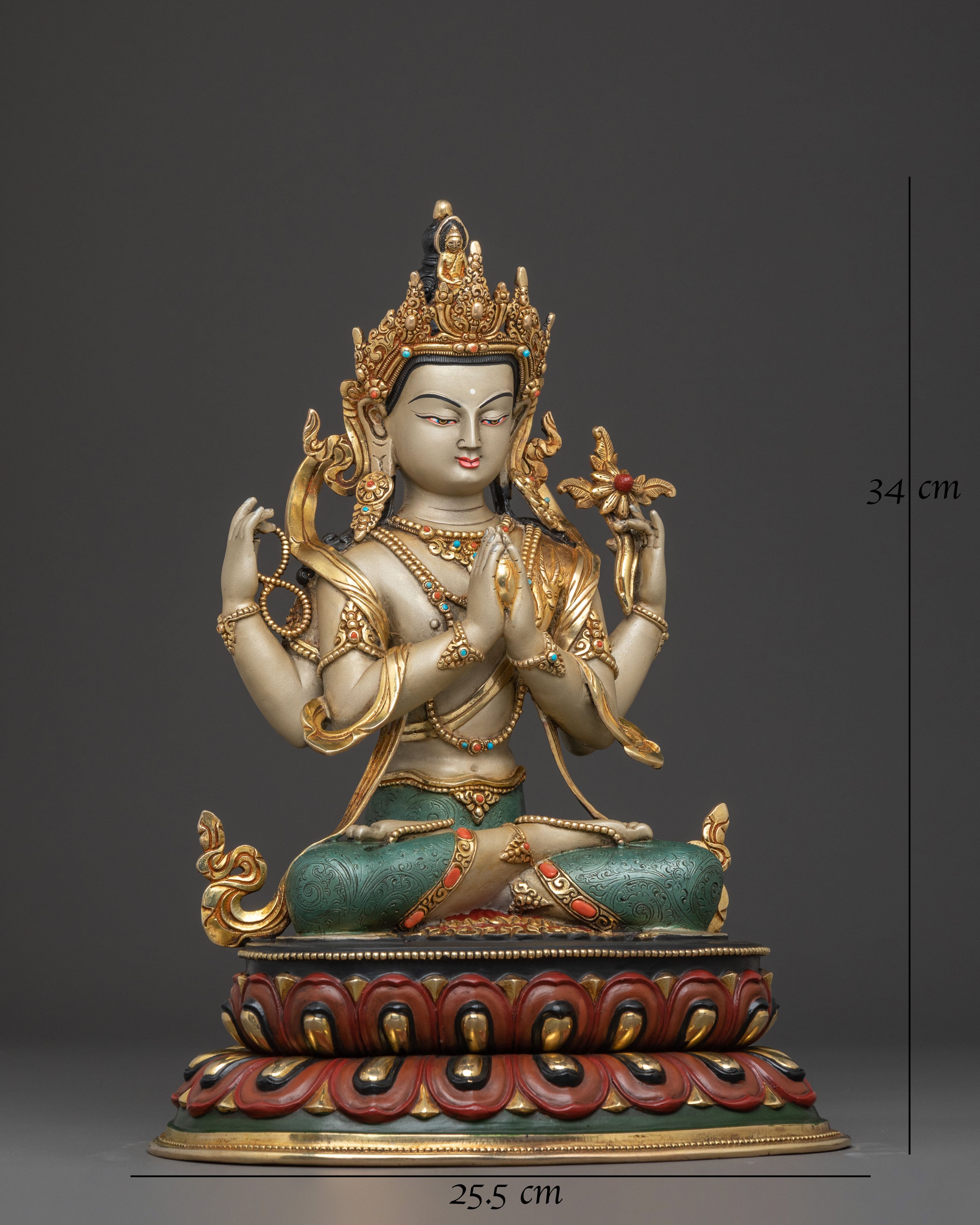 Chenrezig Sacred Compassion Statue: Gold-Plated Devotion