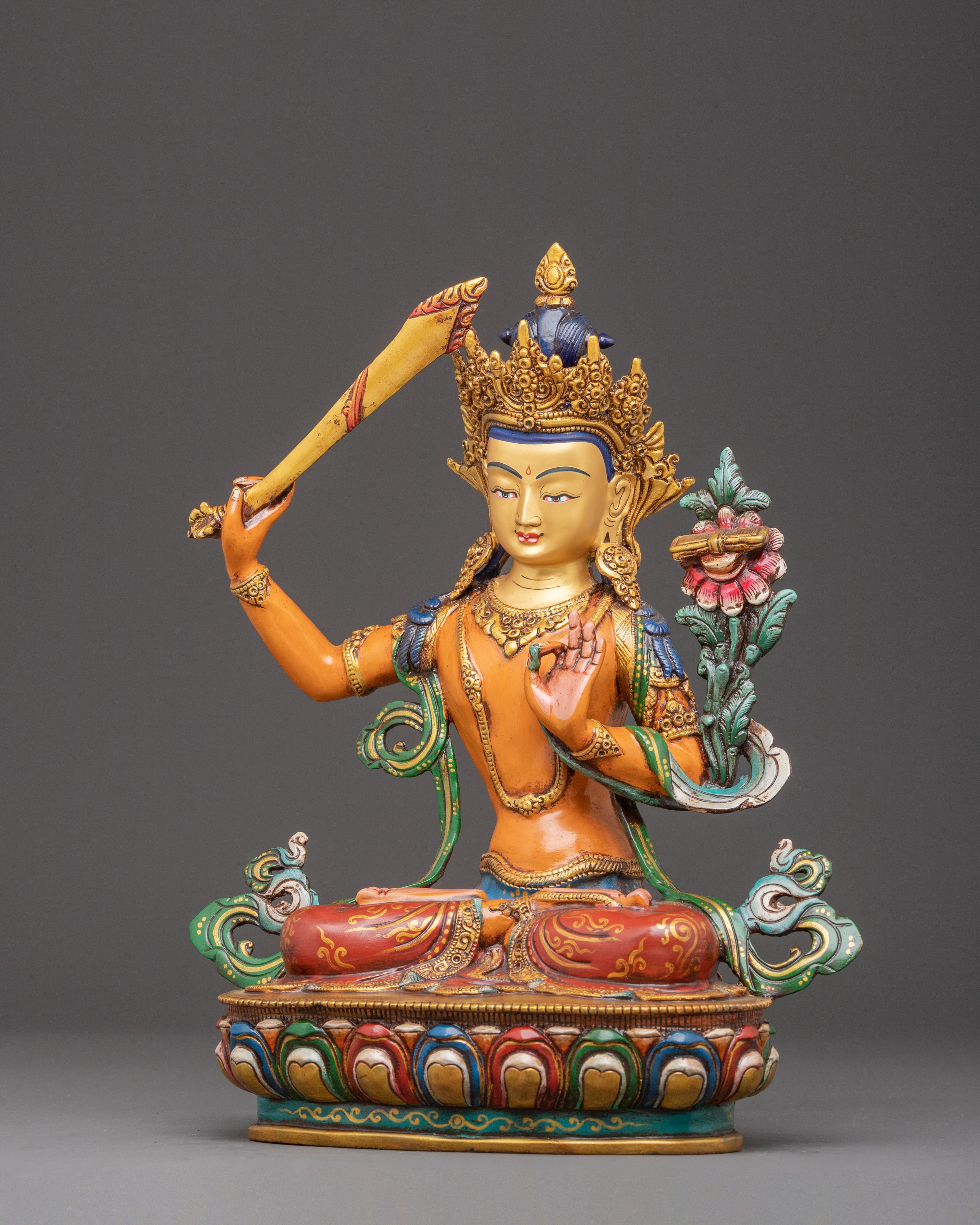 Handmade Statue of Bodhisattva Manjushri: Himalayan Artwork