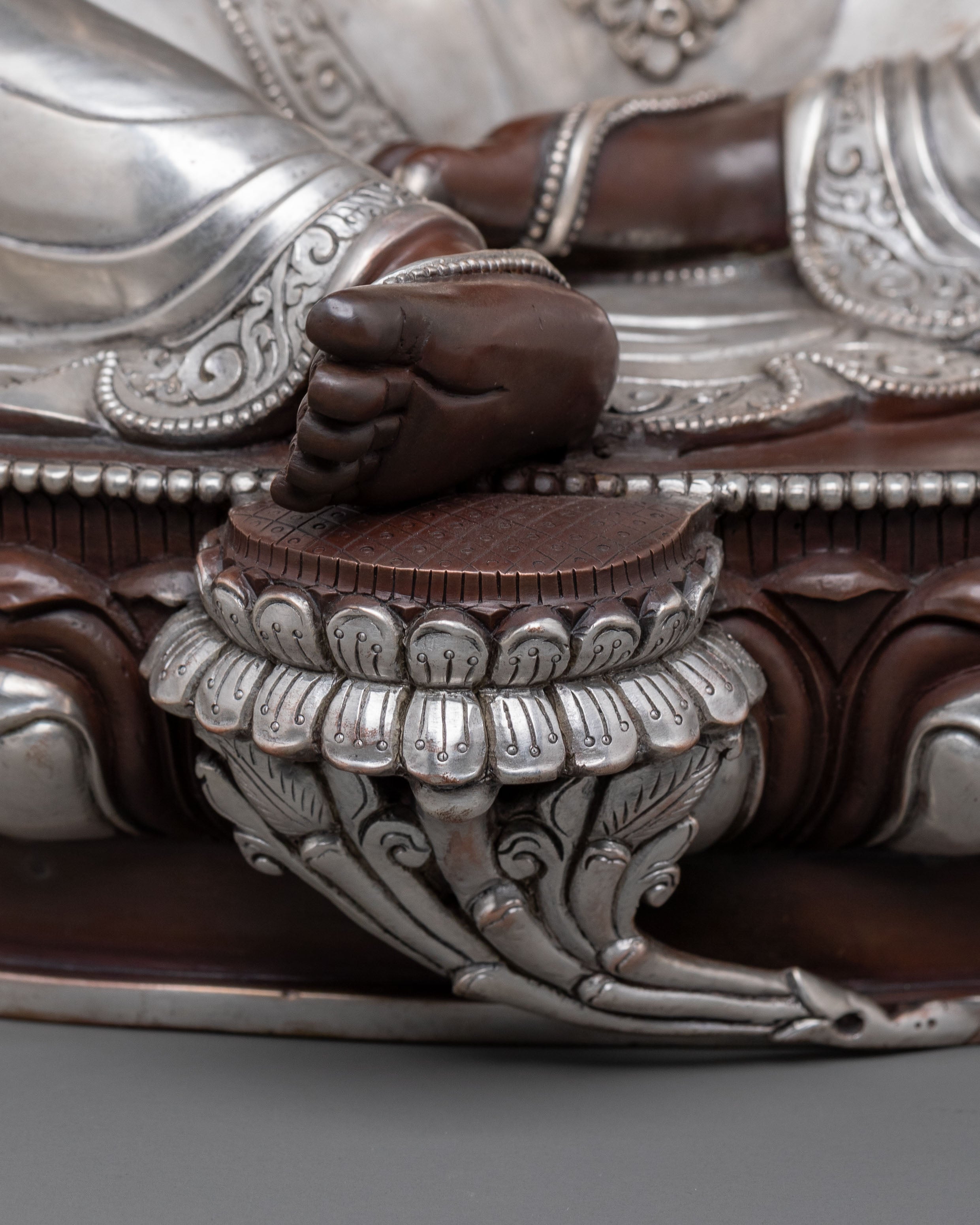 Green Tara: Oxidized Copper Statue with Silver Plated