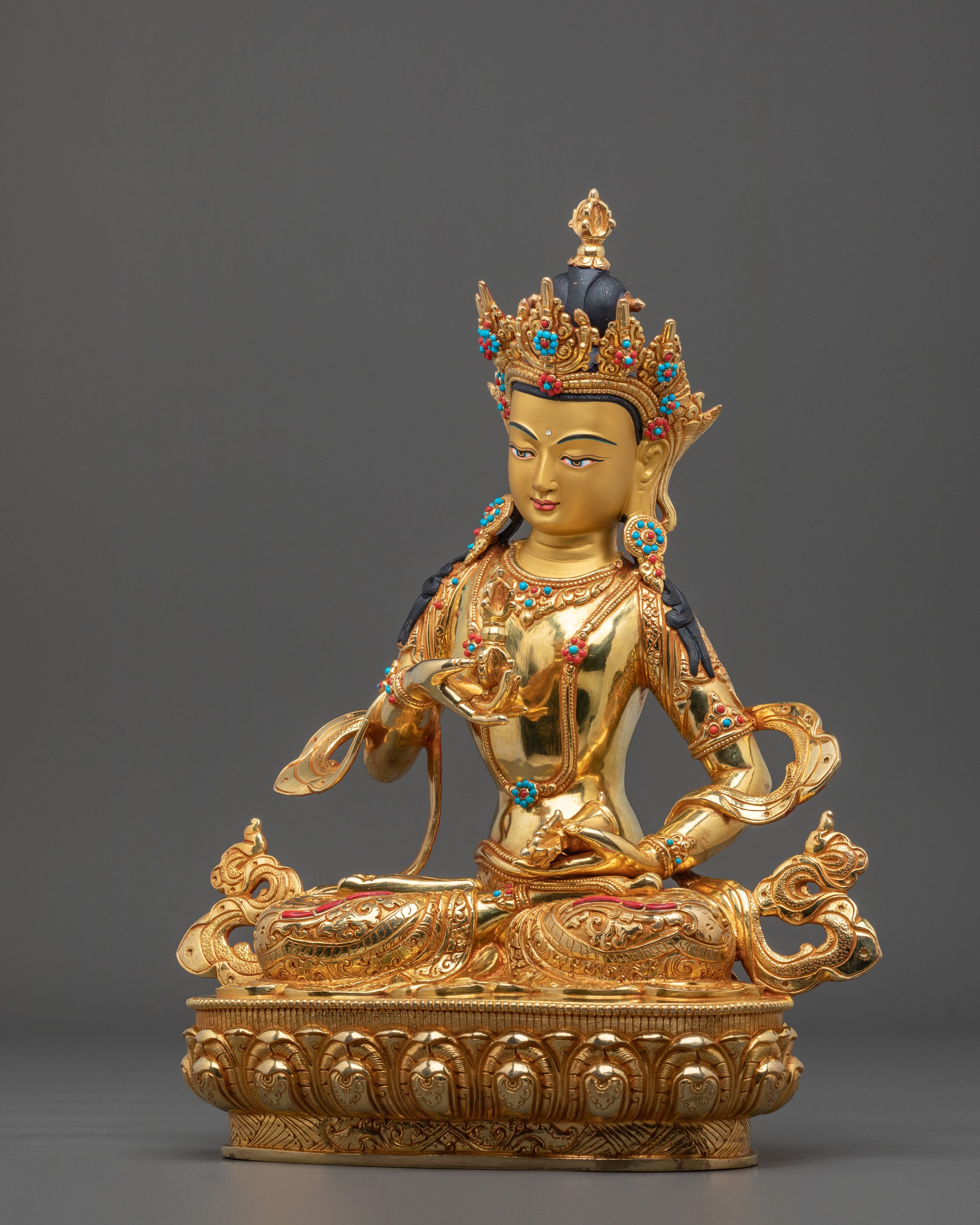 Vajrasattva Statue | 24K Gold Gilded Tibetan Deity Figurine