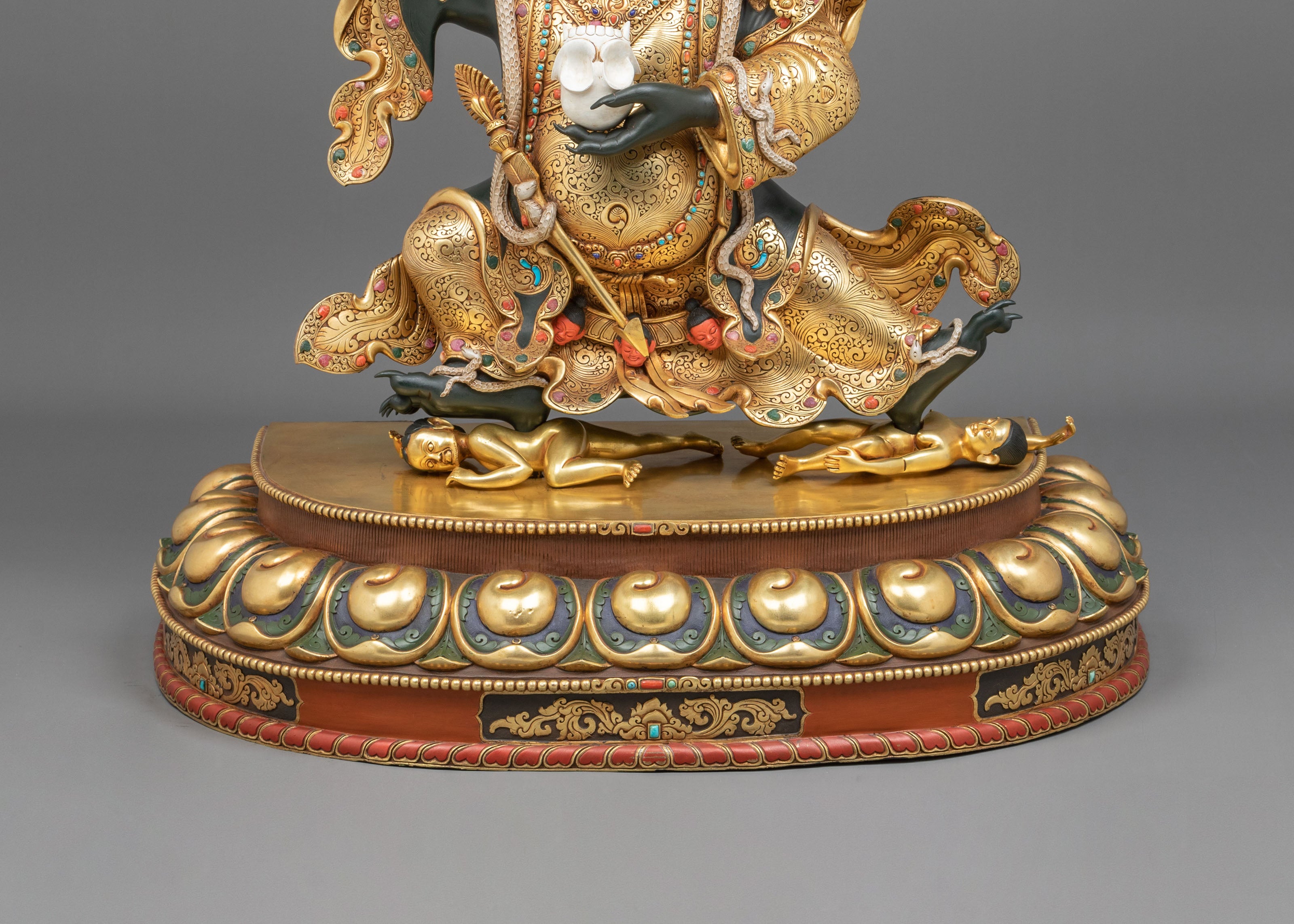Mahakala Bernakchen Sacred Tibetan Sculpture | Gemstone-Adorned Copper Statue
