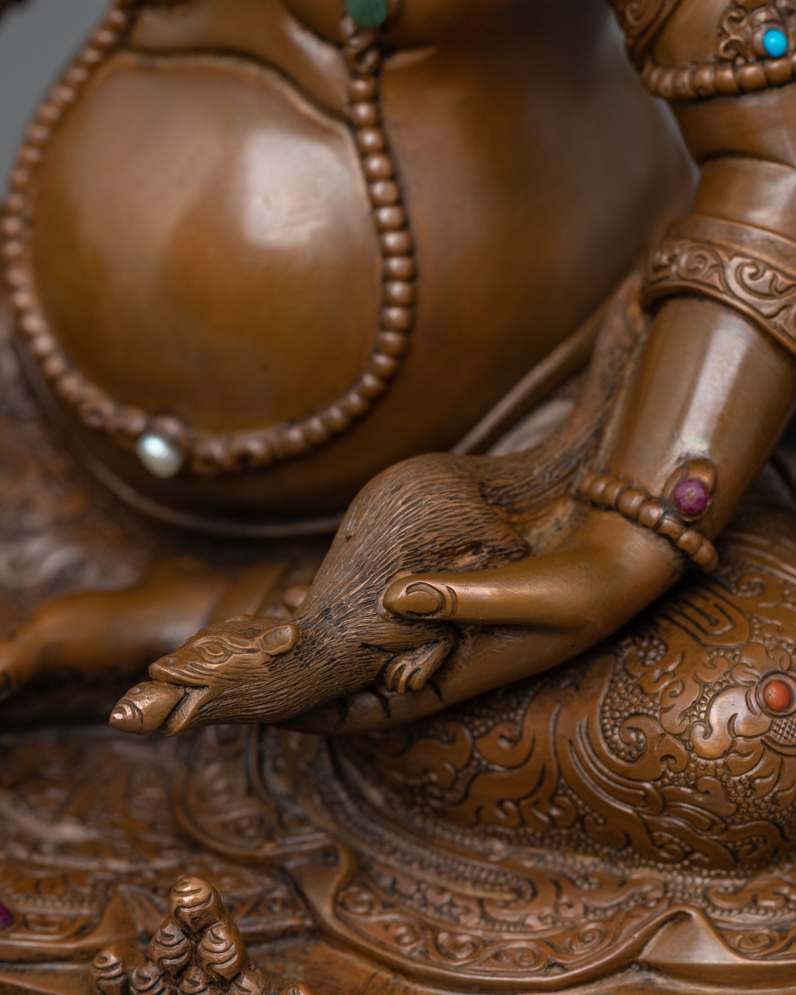 Handmade Dzambhala Wealth Deity Sculpture: Oxidized Copper Statue