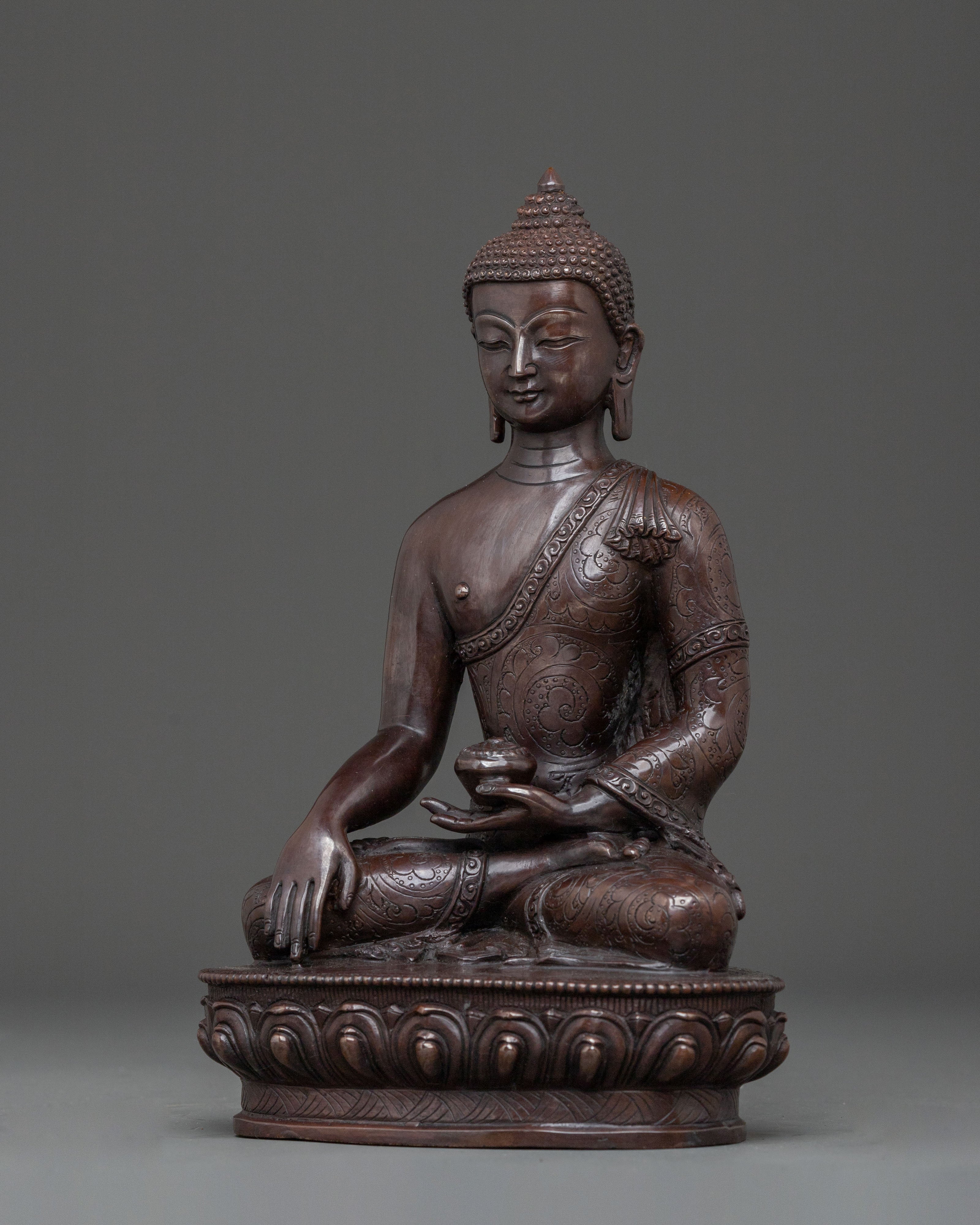 Gautama Buddha Meditation Altar Statue in Oxidized Copper