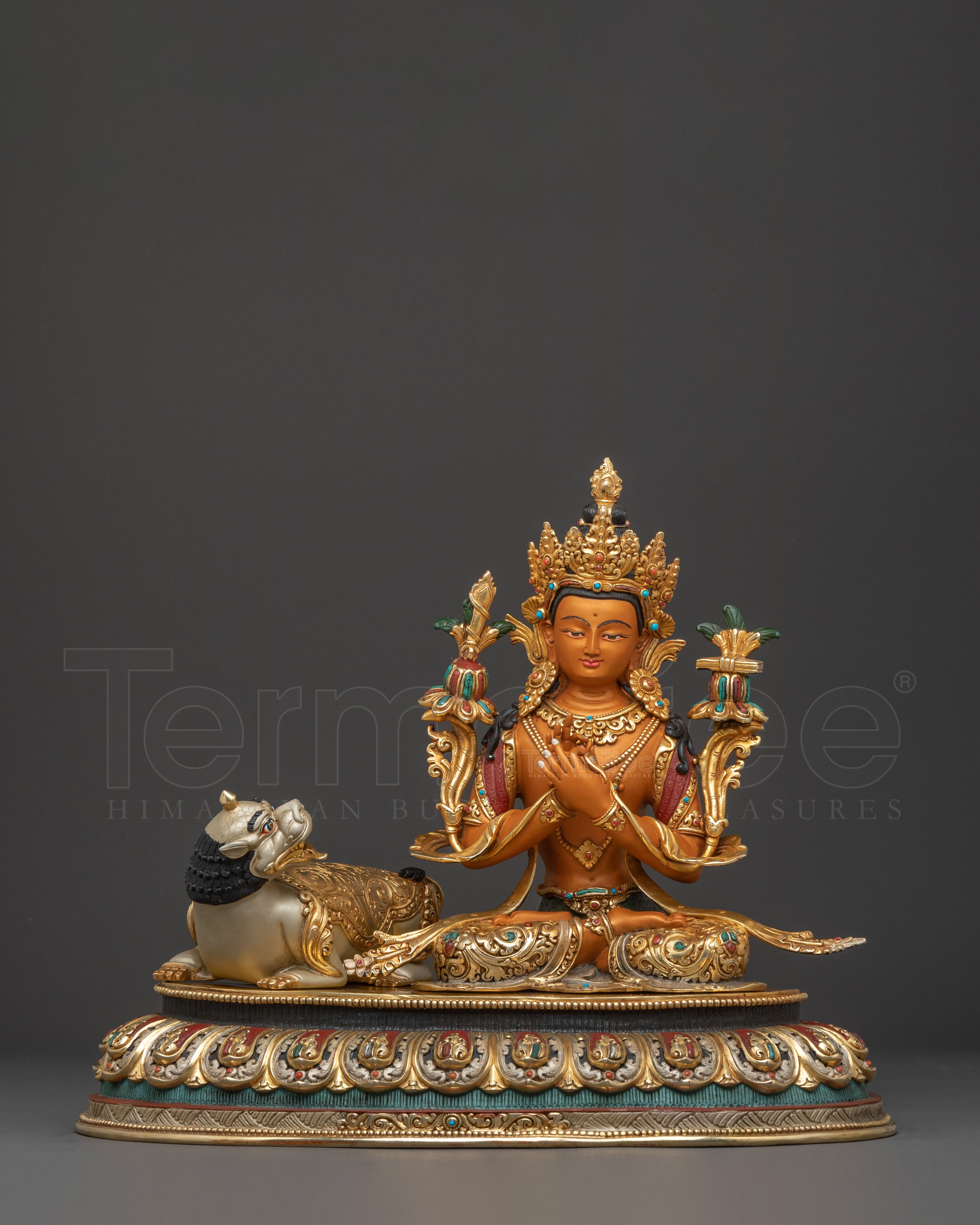 Tikshna Manjushri with Snow Lion Sculpture