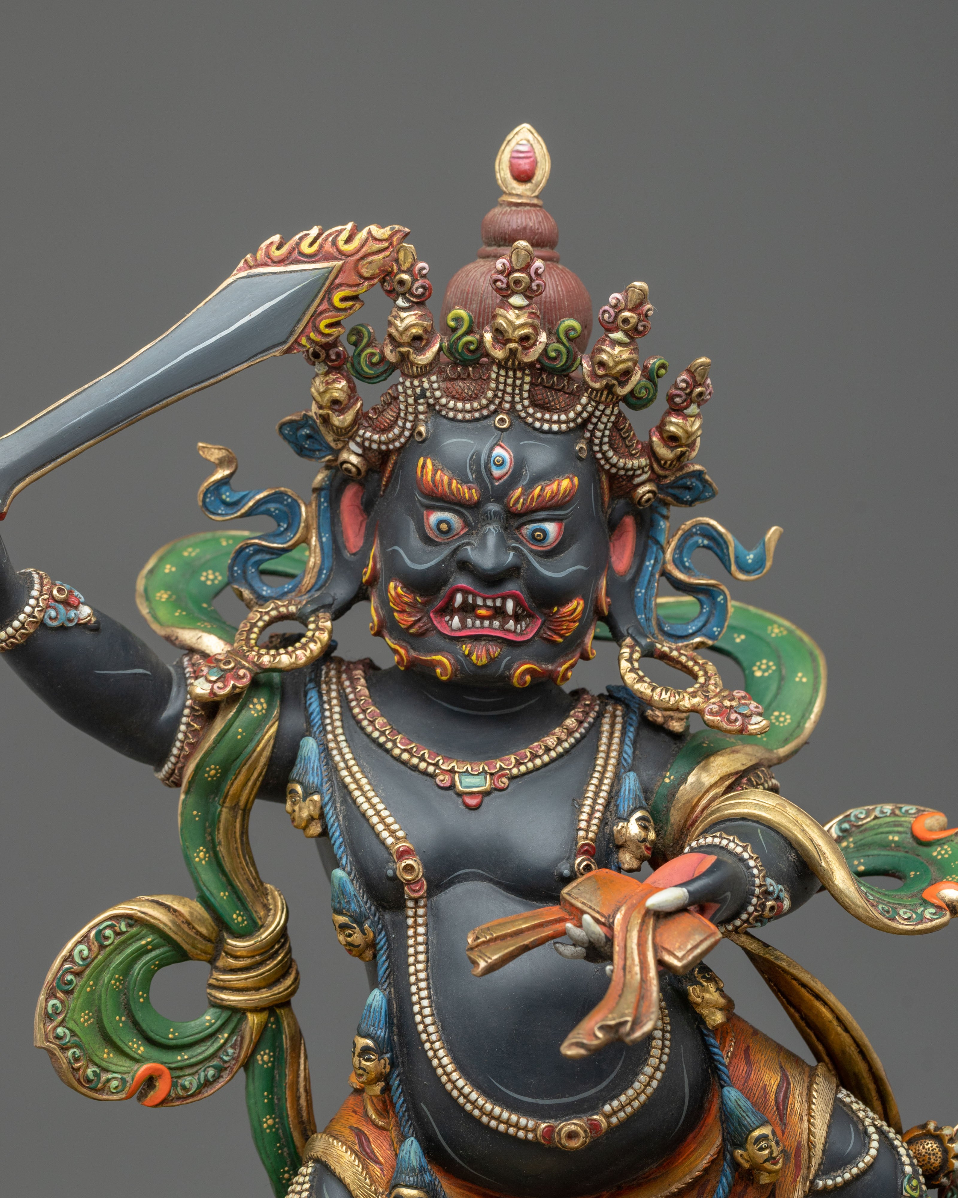 Black Manjushri Copper Statue | Wisdom Deity Buddhist Sculpture