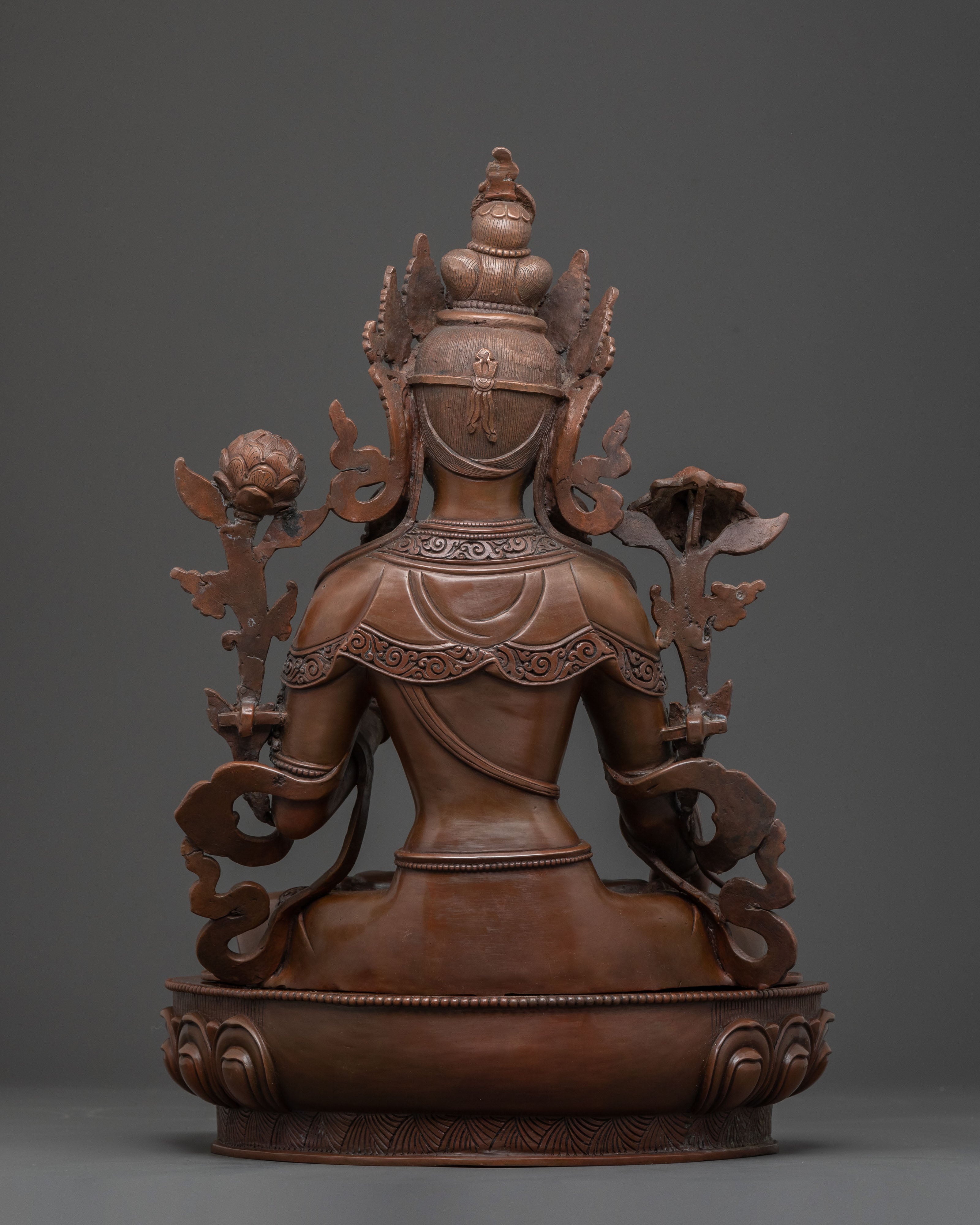 Handcrafted Copper Statue of White Tara: Serene Oxidized Finish