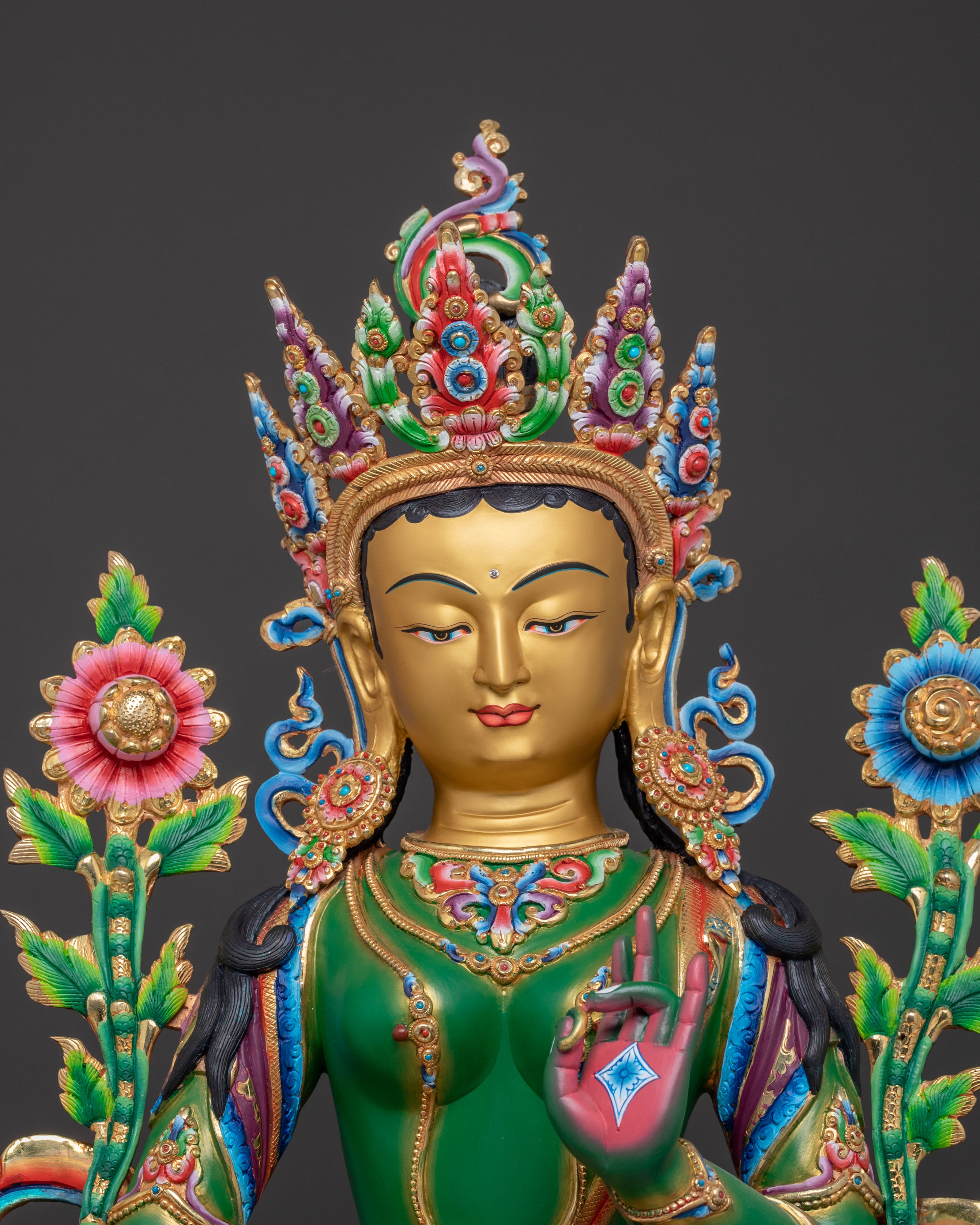 Handcrafted Divine Green Tara Statue – 24K Gilded Masterpiece