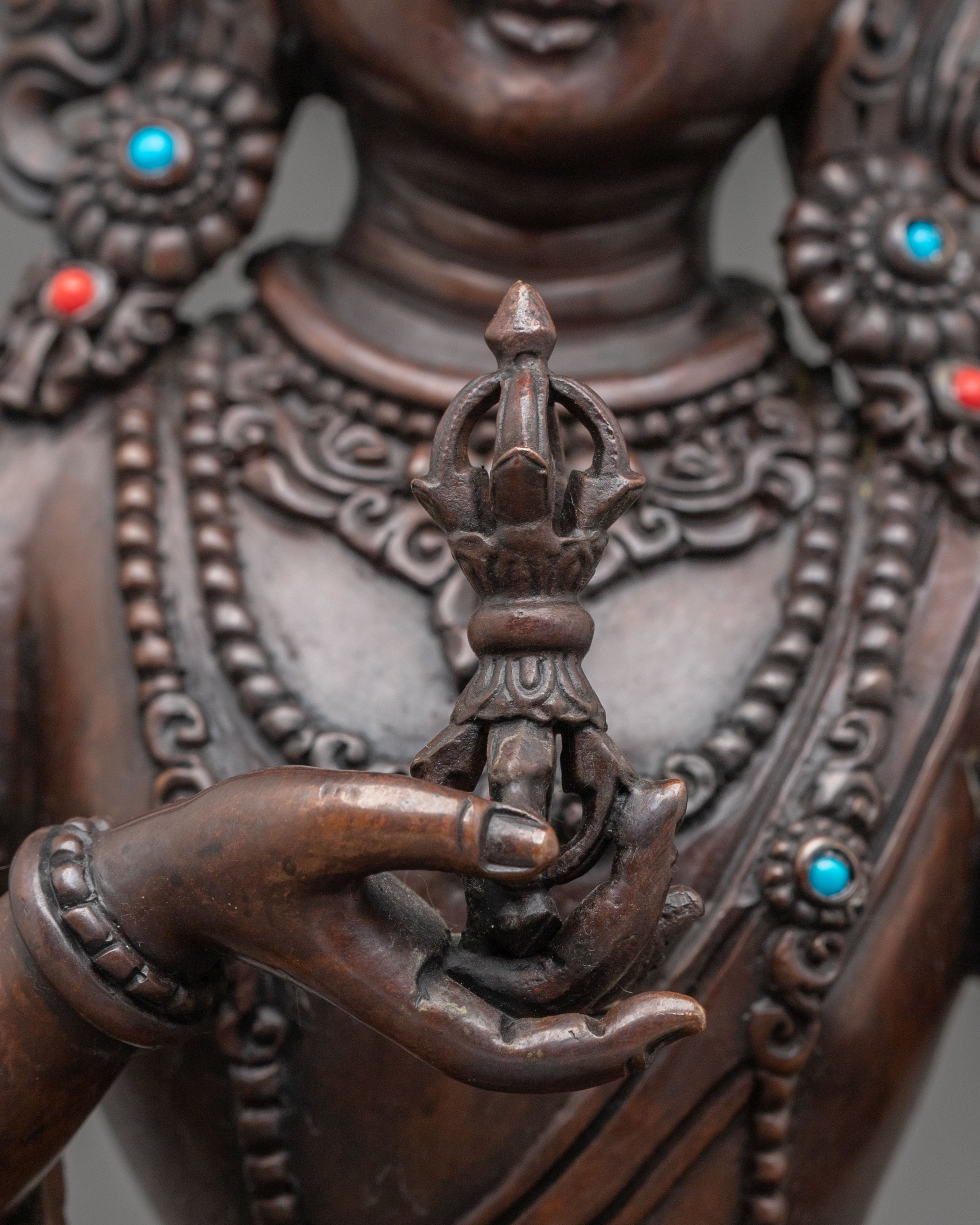 Vajrasattva Statue Adorned with Gemstones | Tibetan Buddhist Artwork