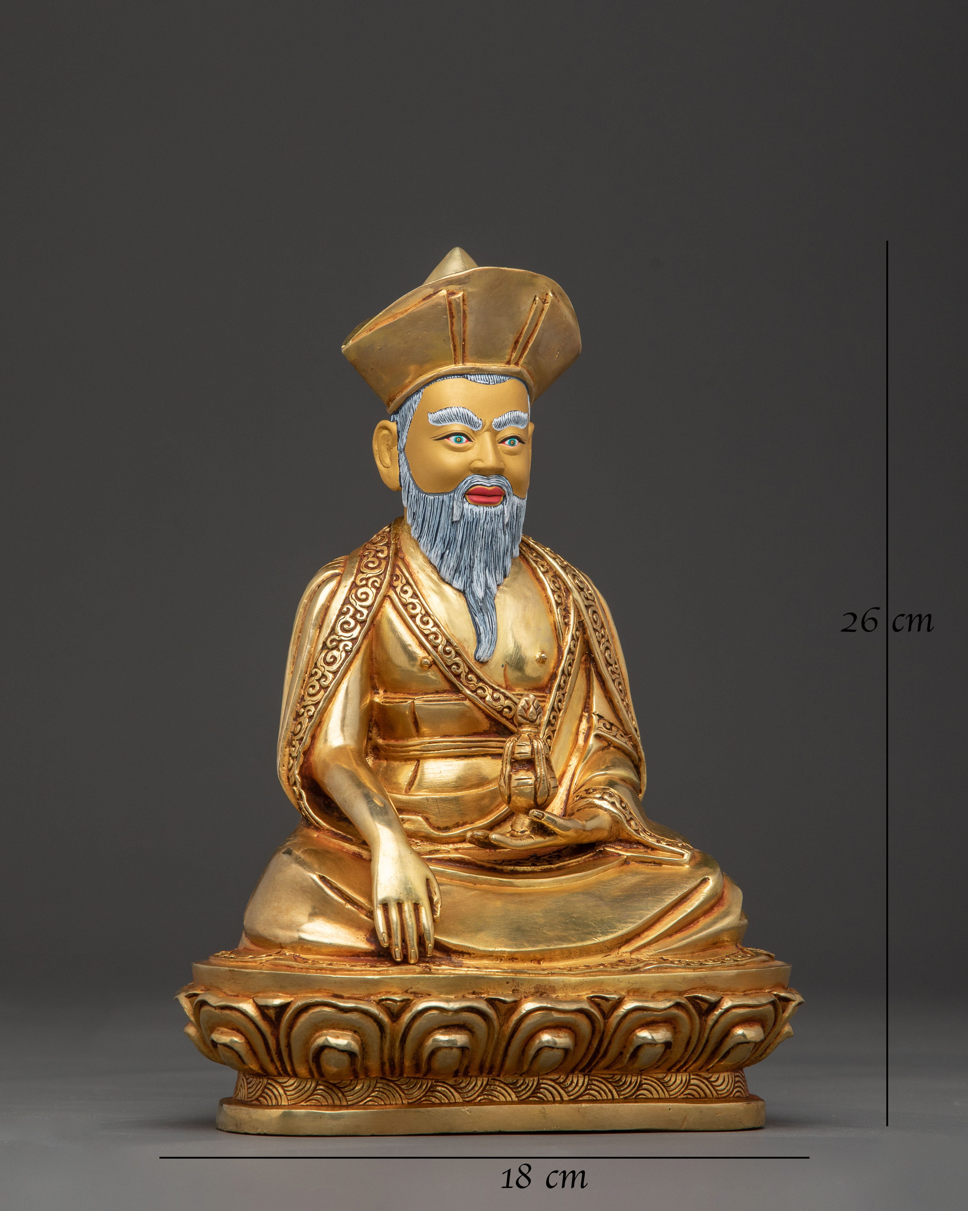 Handcrafted Guru Shapdum Sacred Statue – Radiant 24K Gold Gilded Copper