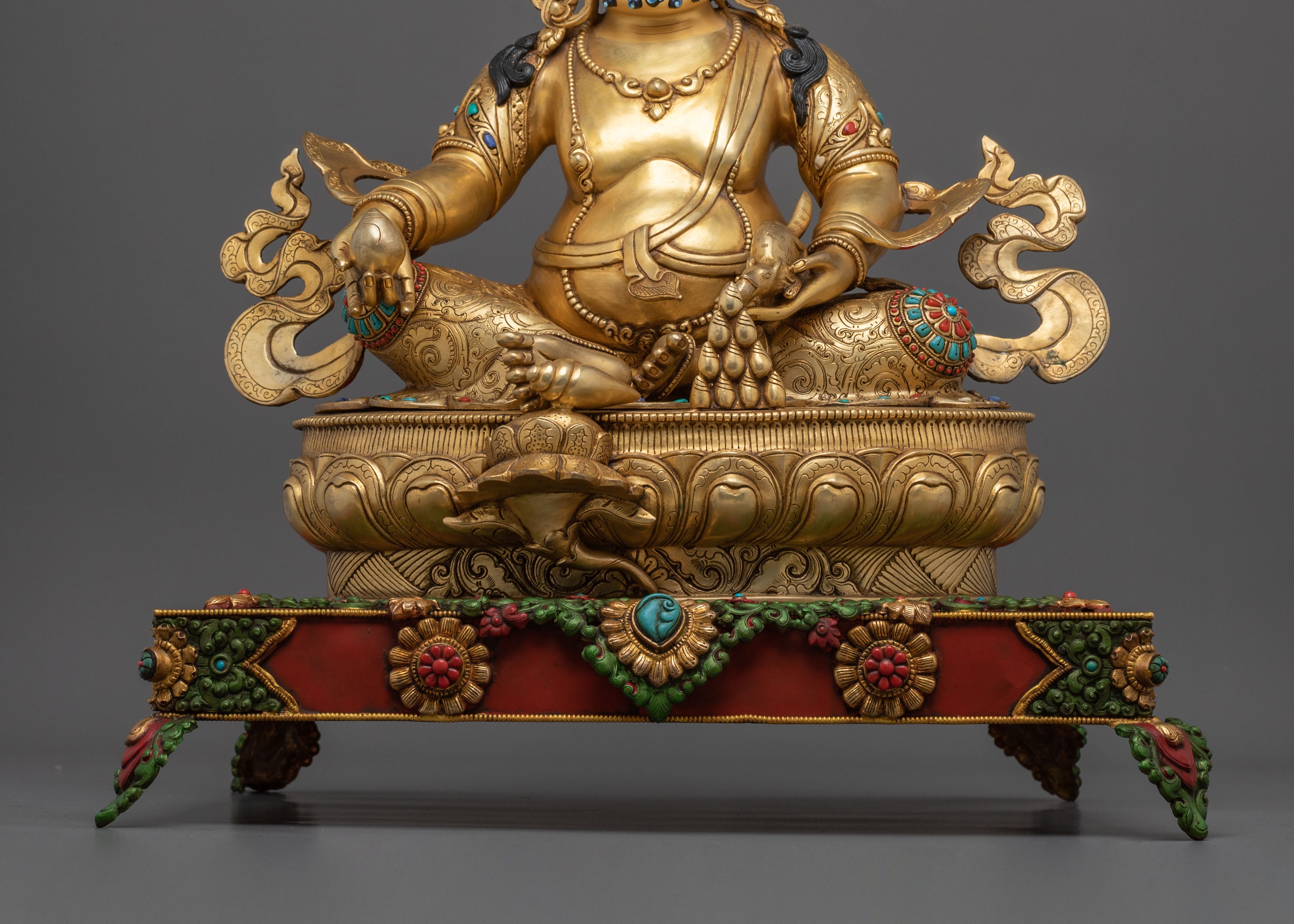 Dzambhala Statue on a Throne | Fire Gold Gilded Figurine