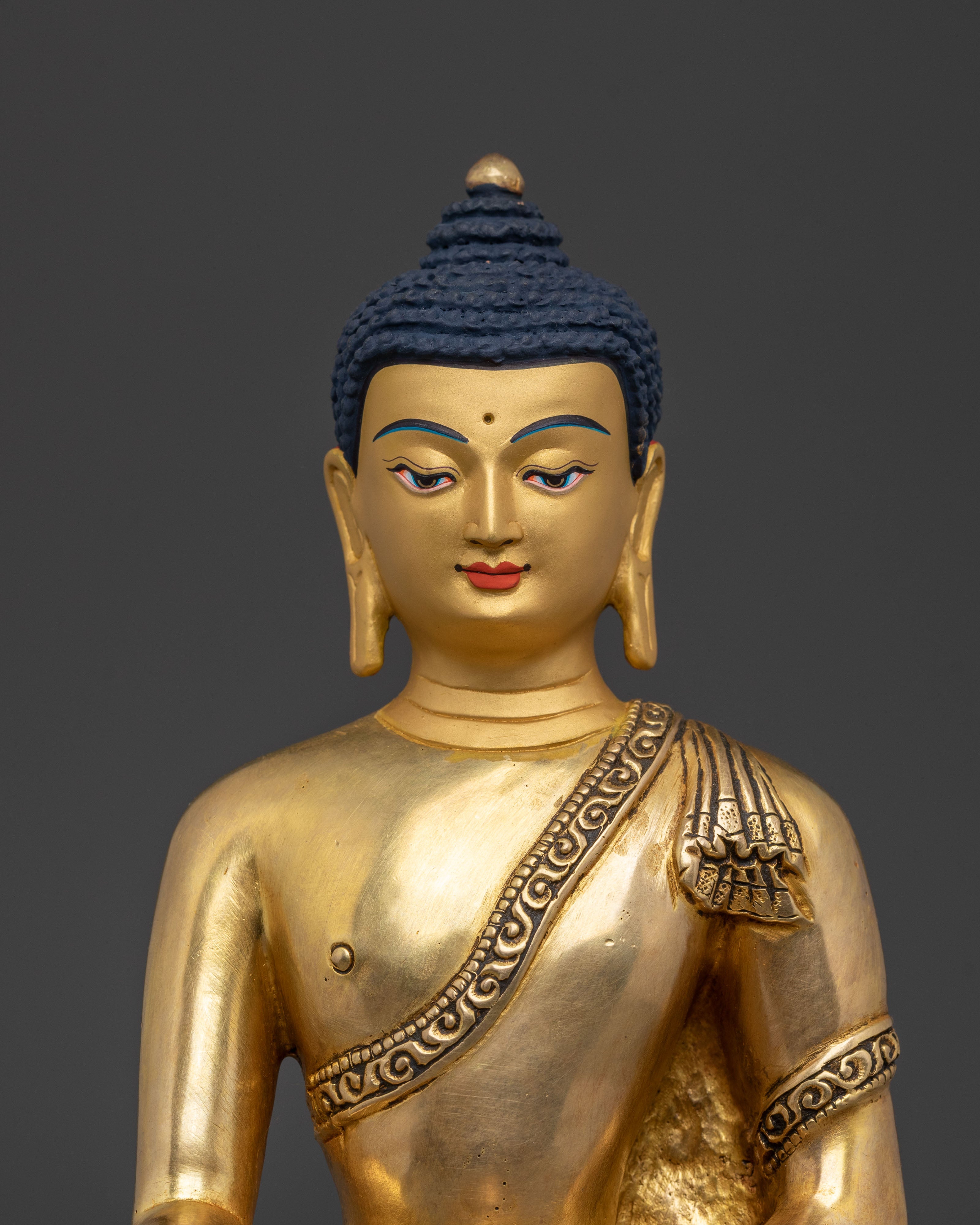 Shakyamuni Buddha Sacred Figurine: 24K Gold Gilded