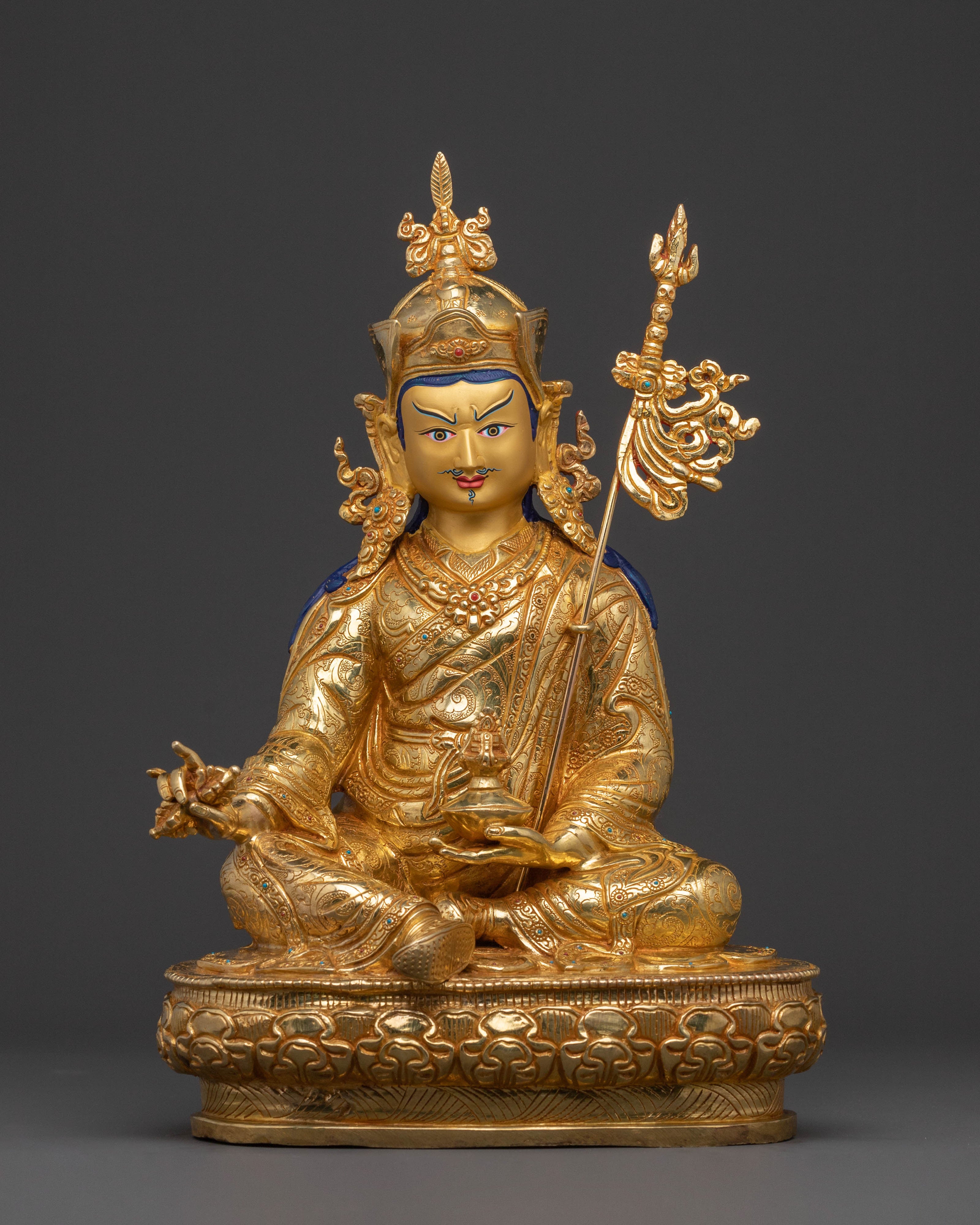 The Lotus Born Guru Rinpoche Statue – Exquisite Gilded Copper Statue