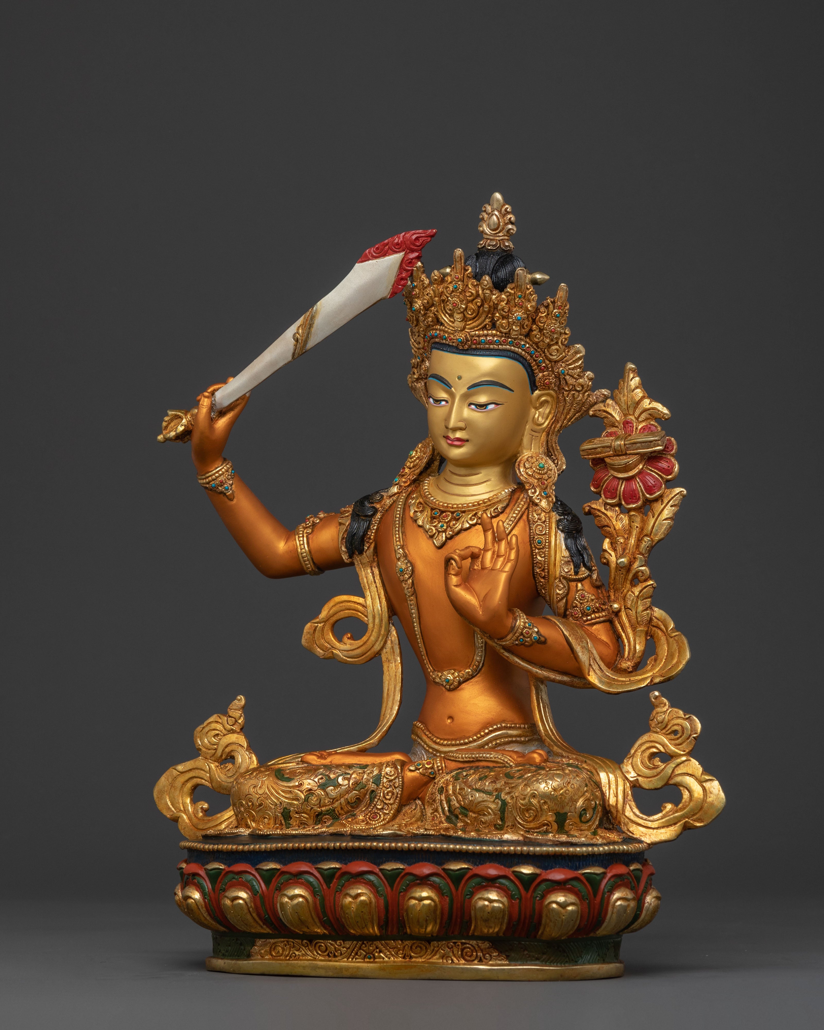 Manjushri Wisdom Statue | 24K Gold Gilded Figure