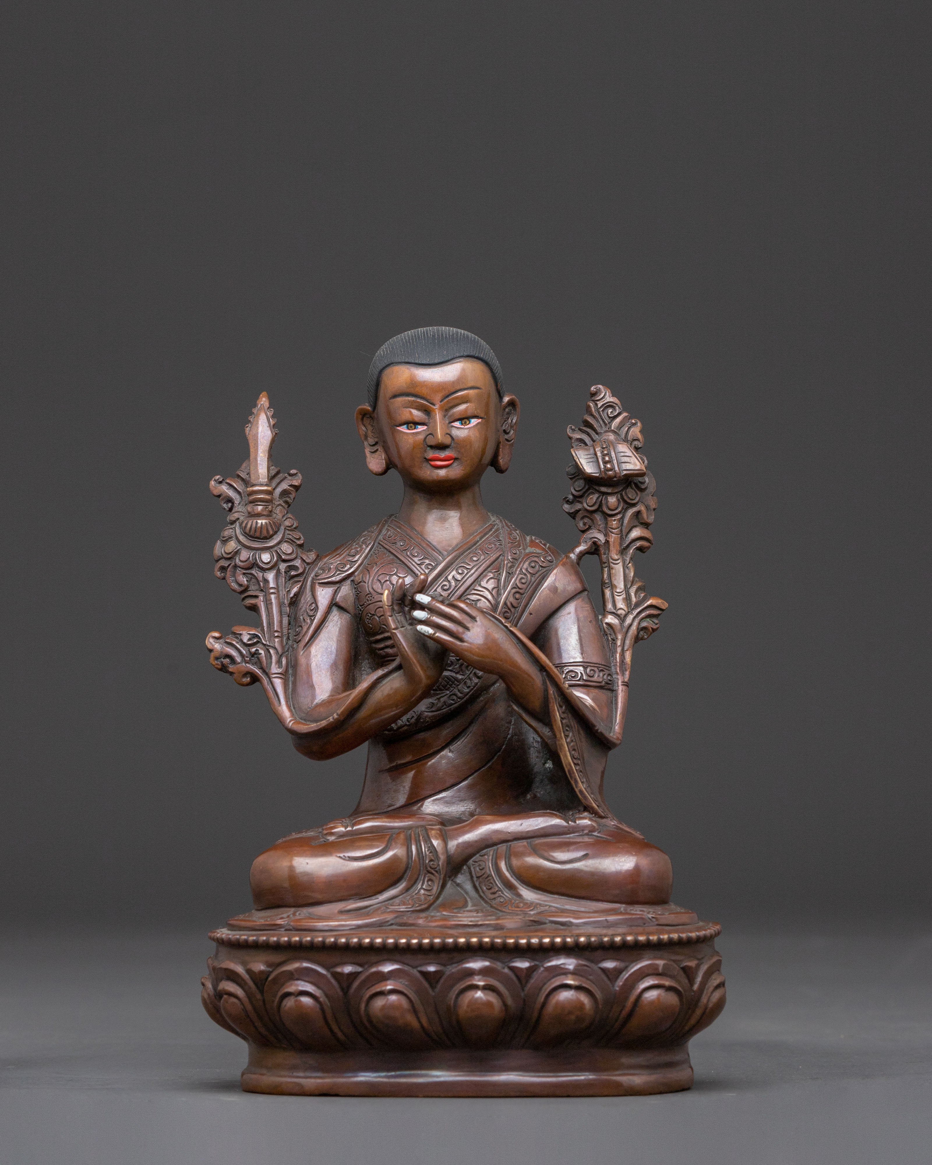 Handcrafted Tsongkhapa with Disciples Statue – Oxidized Copper Finish