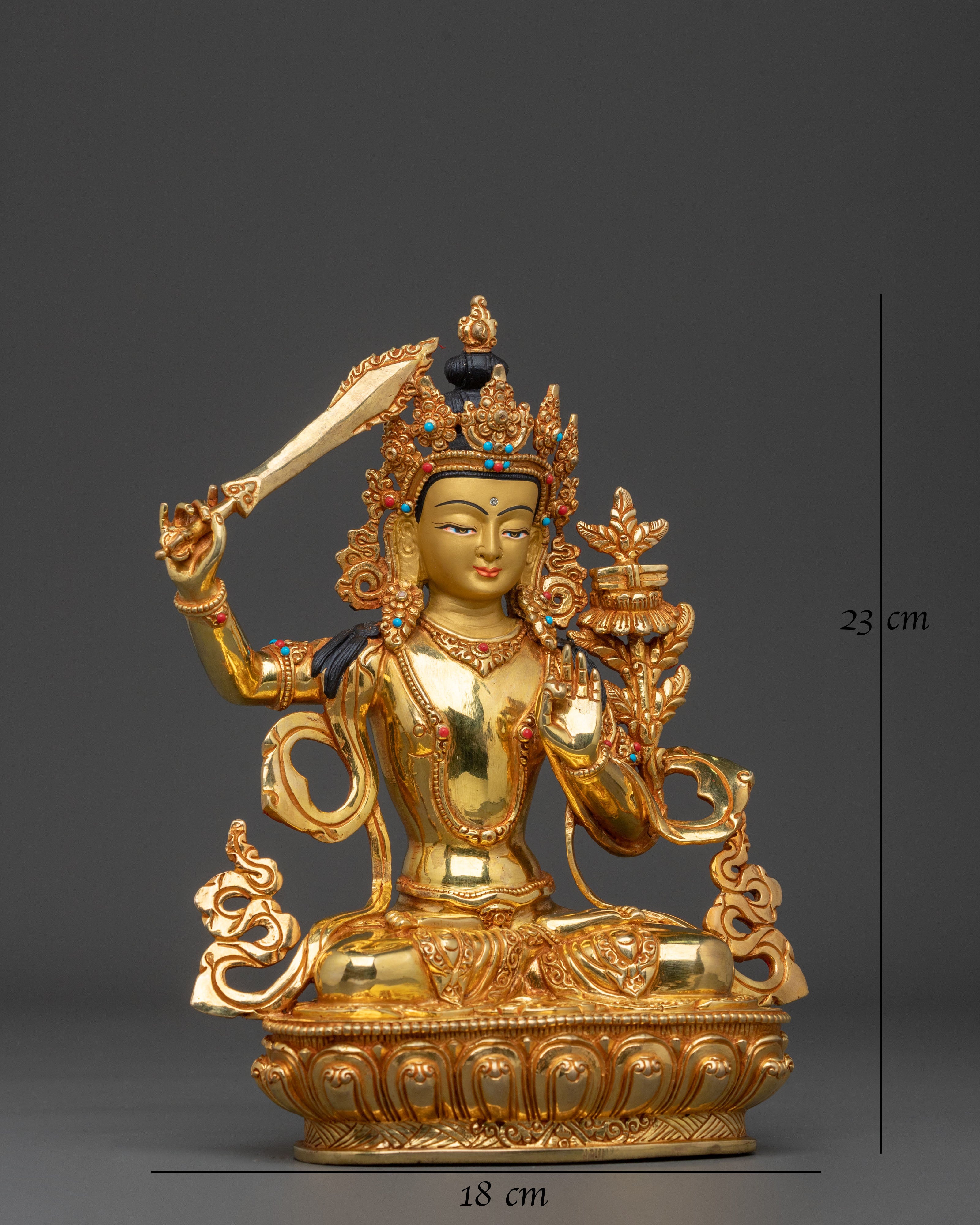 manjughoṣa sacred sculpture with 24K Gold Gilding