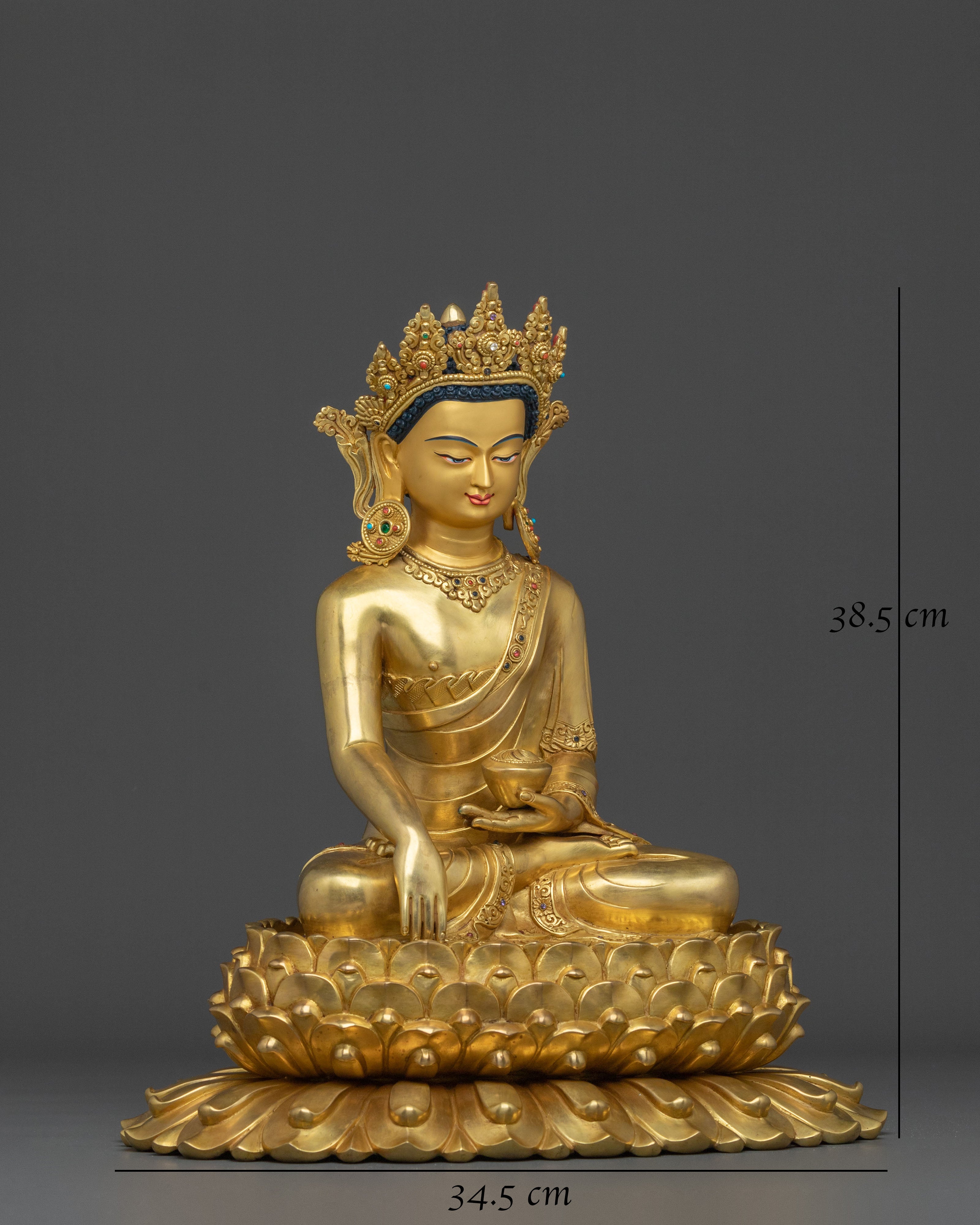Crown Shakyamuni Buddha Statue: 24K Gold Glided Buddhist Statue