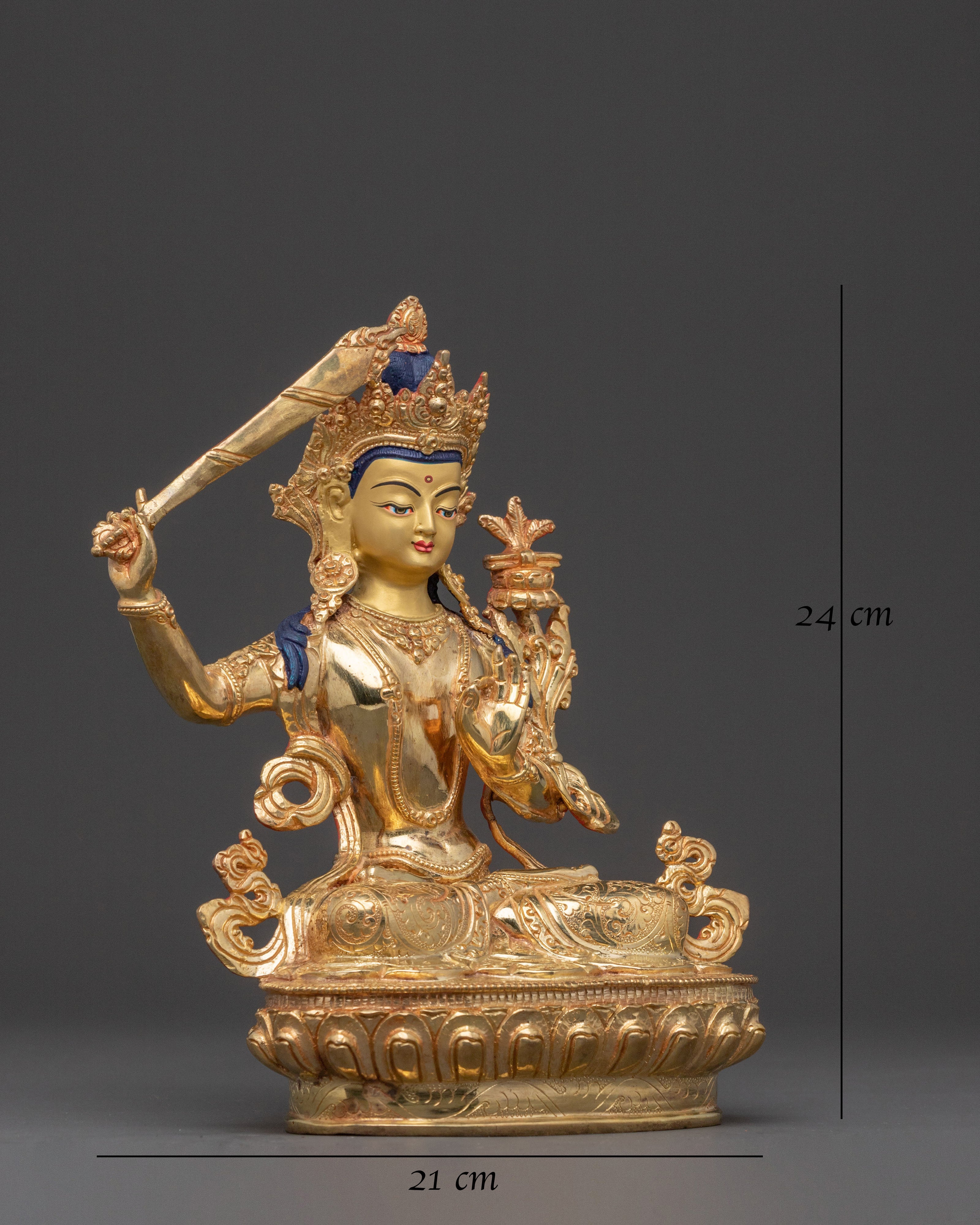 Blessing Statue of Manjushri – Hand-Gilded Copper Statue