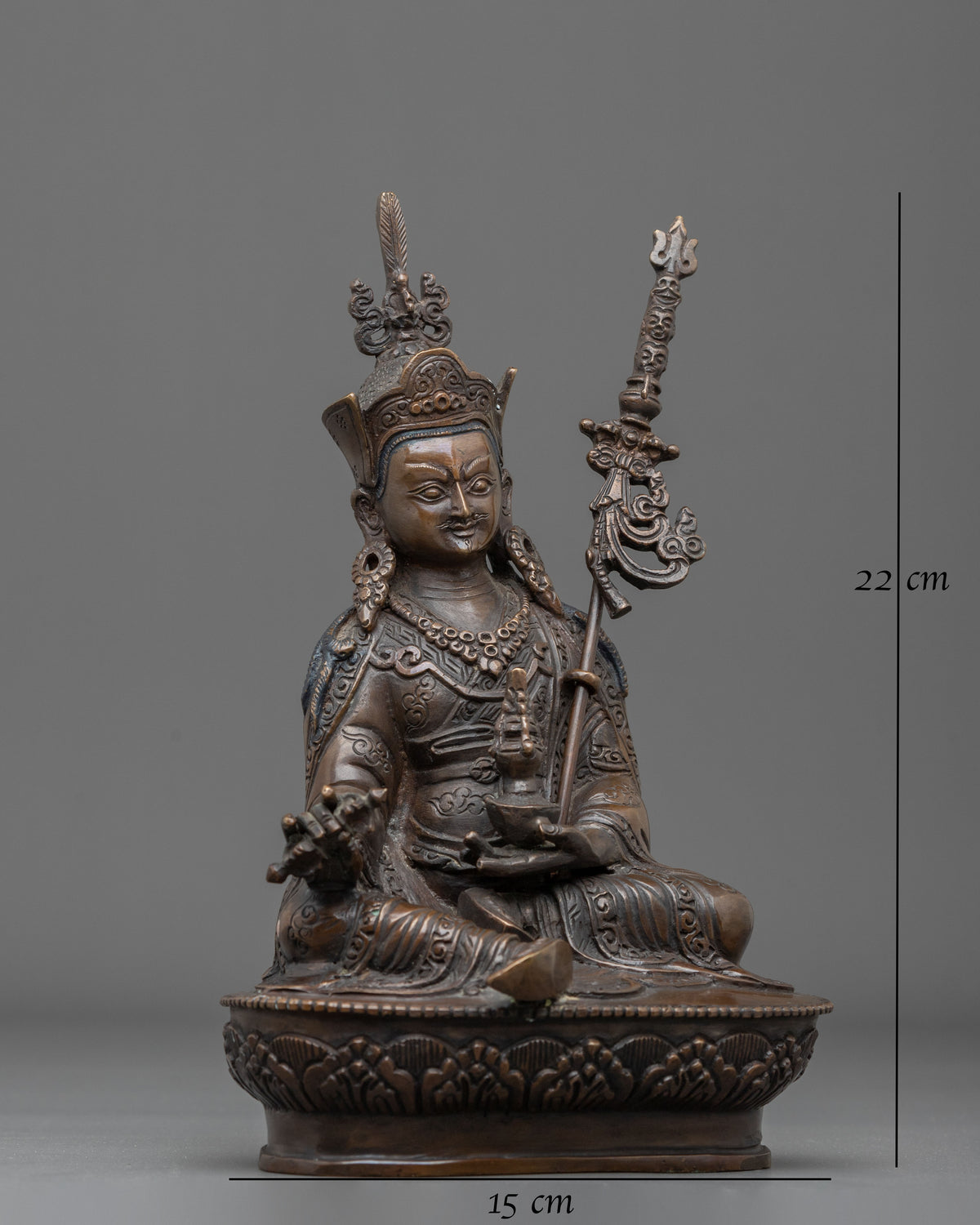 Handmade Padmasambhava Buddhist Statue in Oxidized Copper