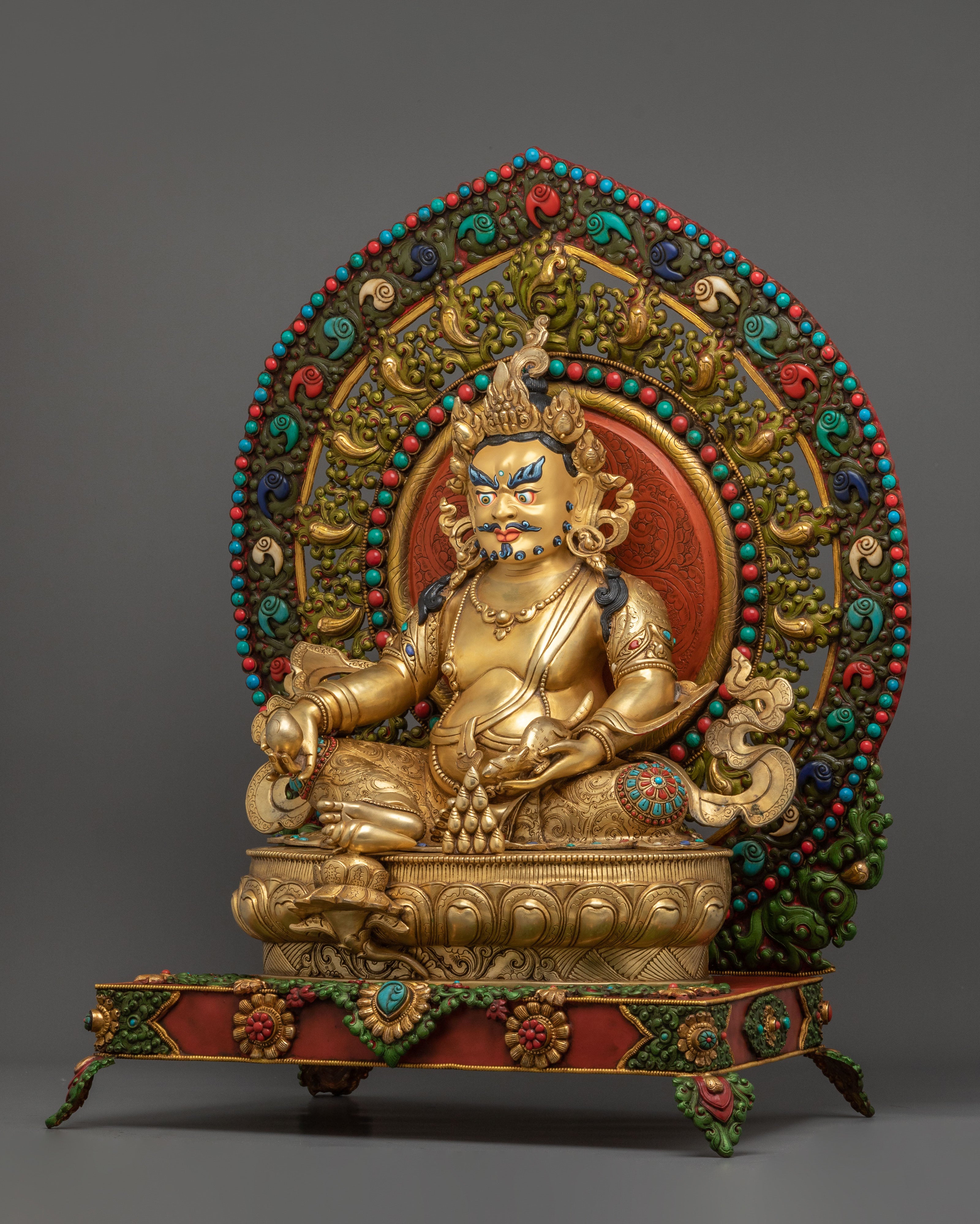 Dzambhala Statue on a Throne | Fire Gold Gilded Figurine