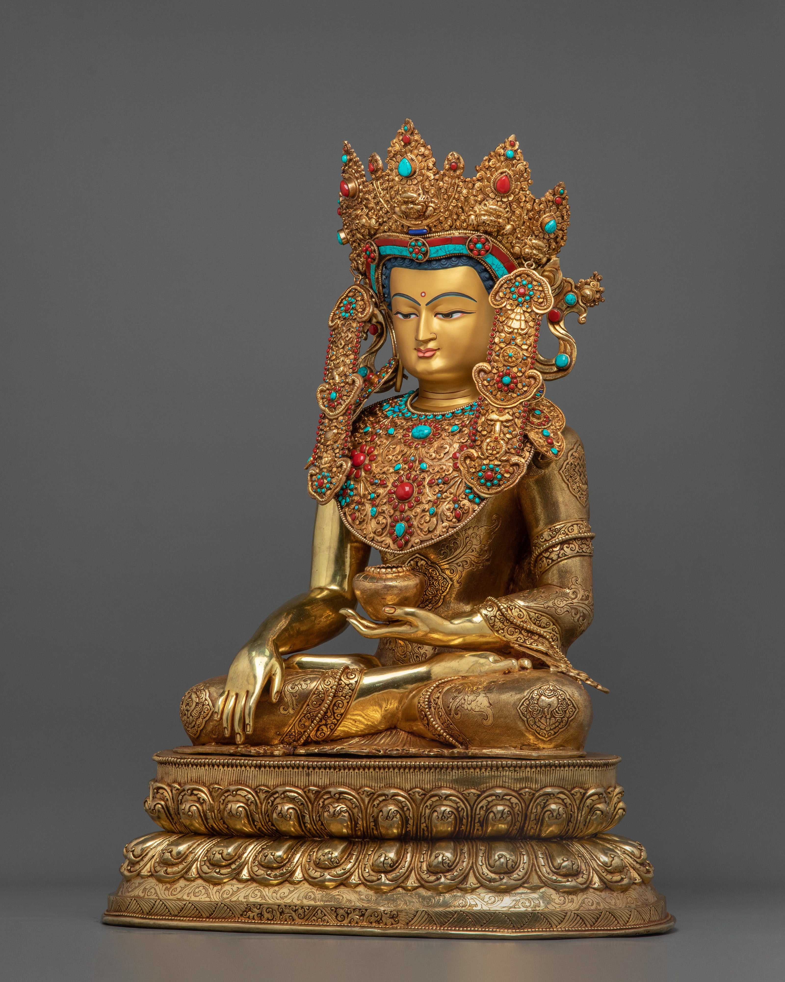 Crown Shakyamuni Buddha Statue | 24K Gold Gilded Figurine