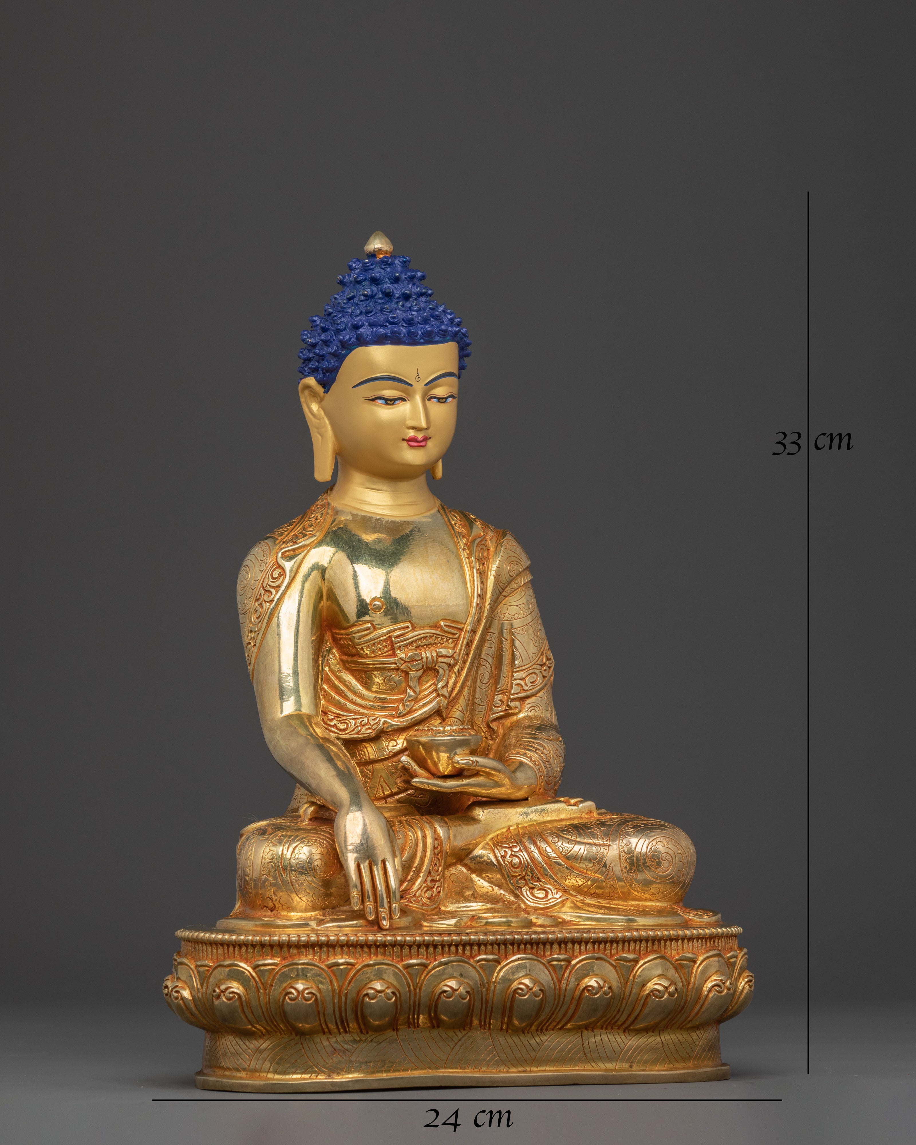 24K Gold Gilded Enlightened Shakyamuni Buddha Sculpture – Serene Handcrafted Art