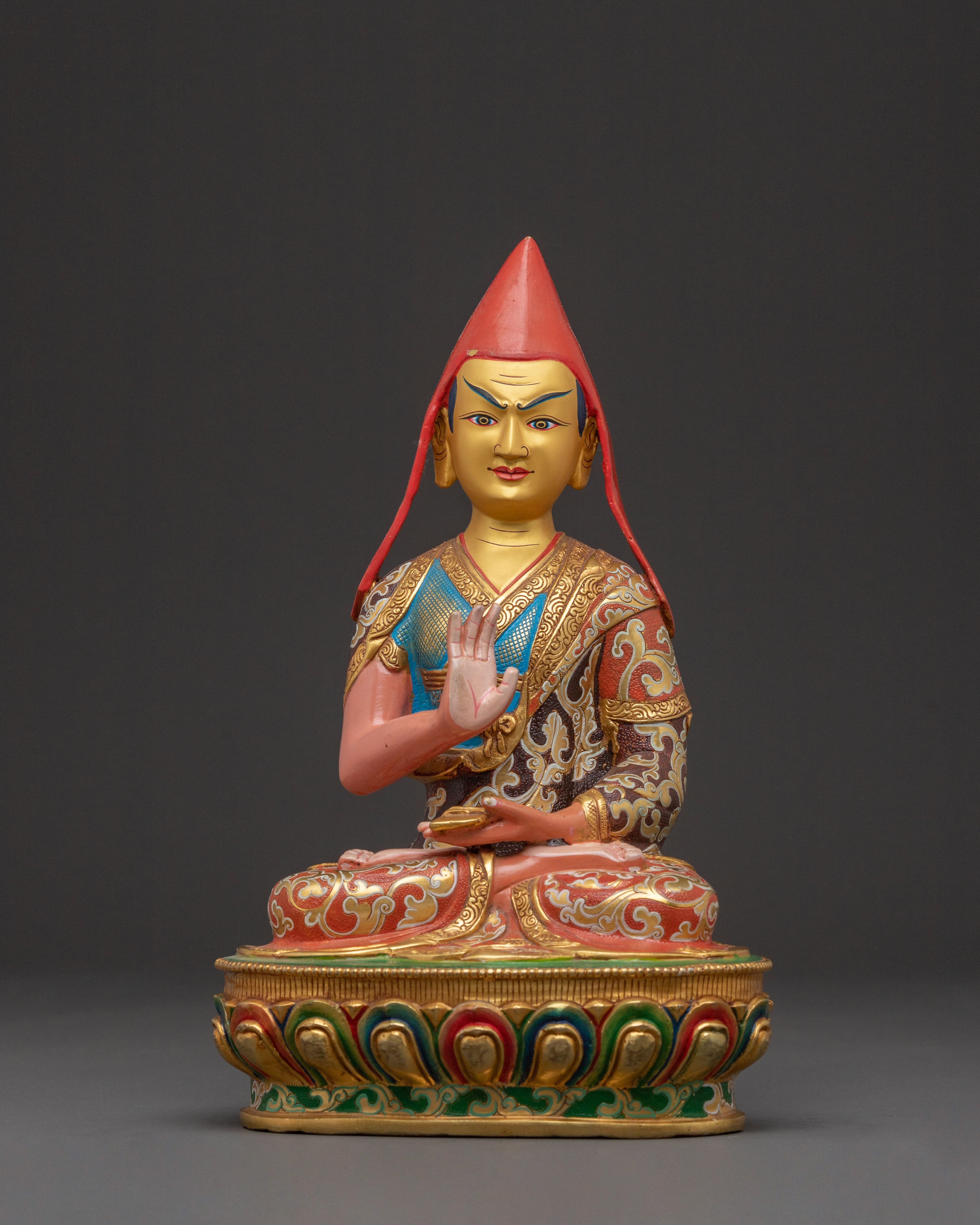 Tsongkhapa with Disciples Statue – 24K Gold Gilded Icon