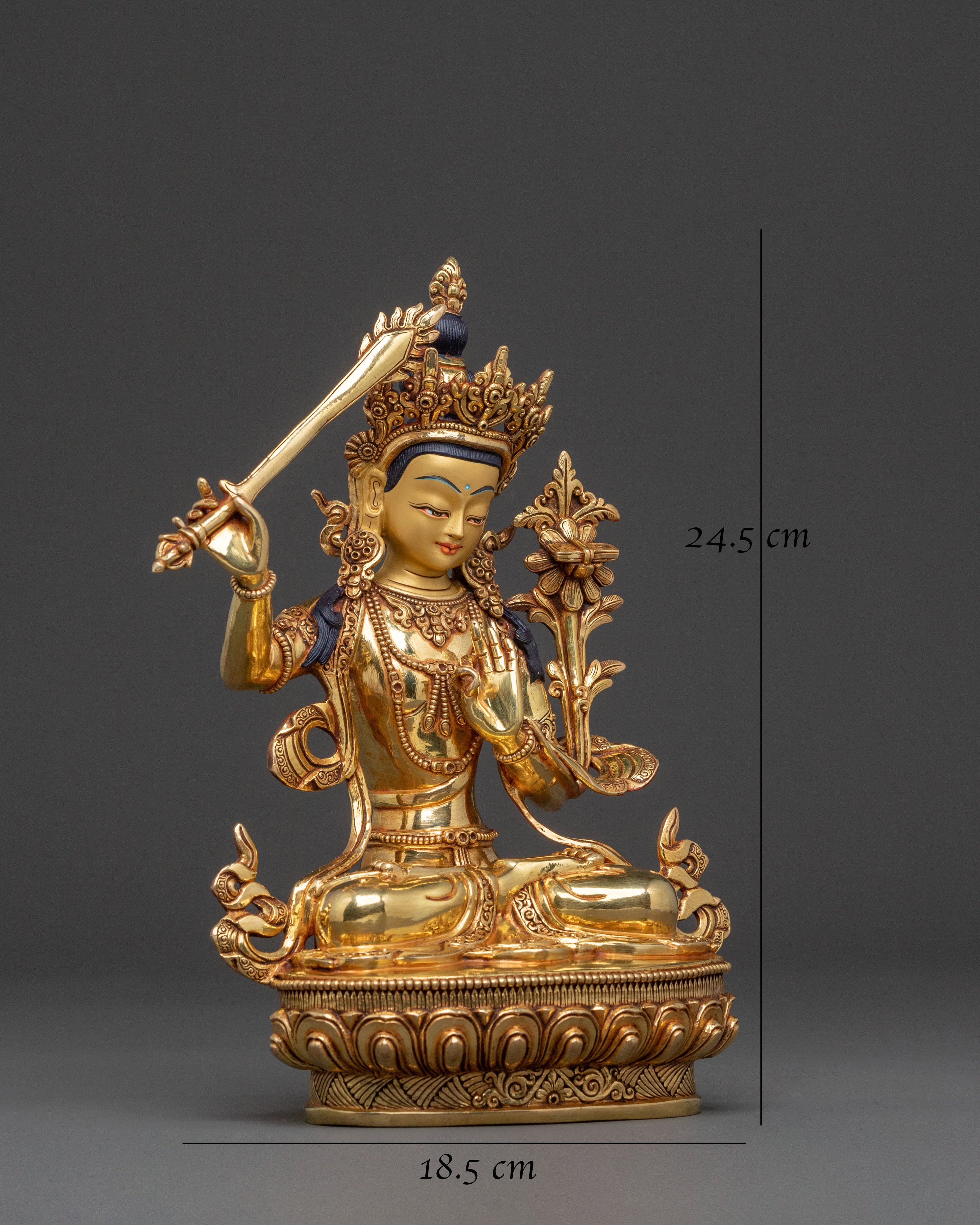 Manjushri Wisdom Buddha Figurine – 24K Gold Gilded