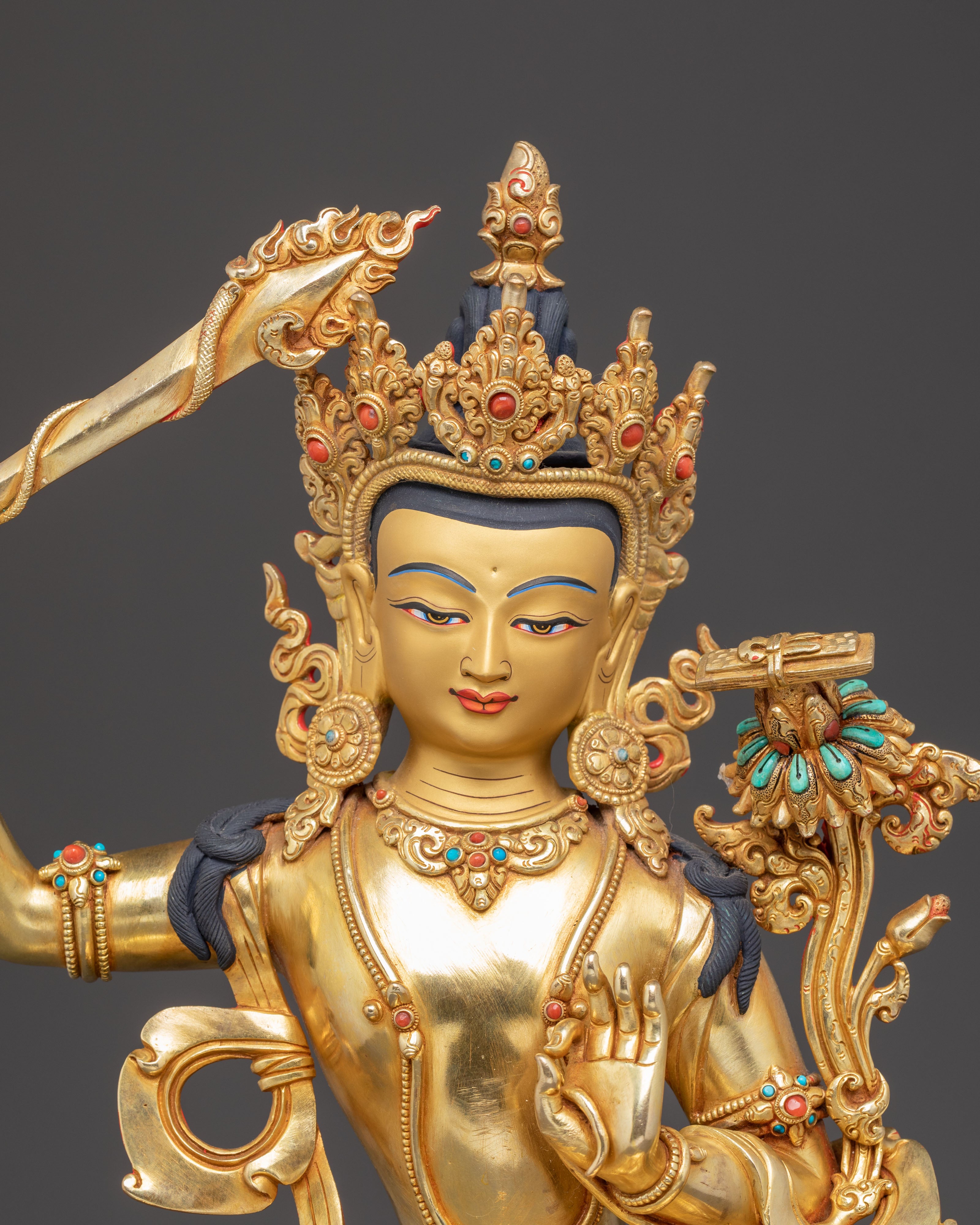 Golden Manjushri Statue: Bodhisattva of Wisdom