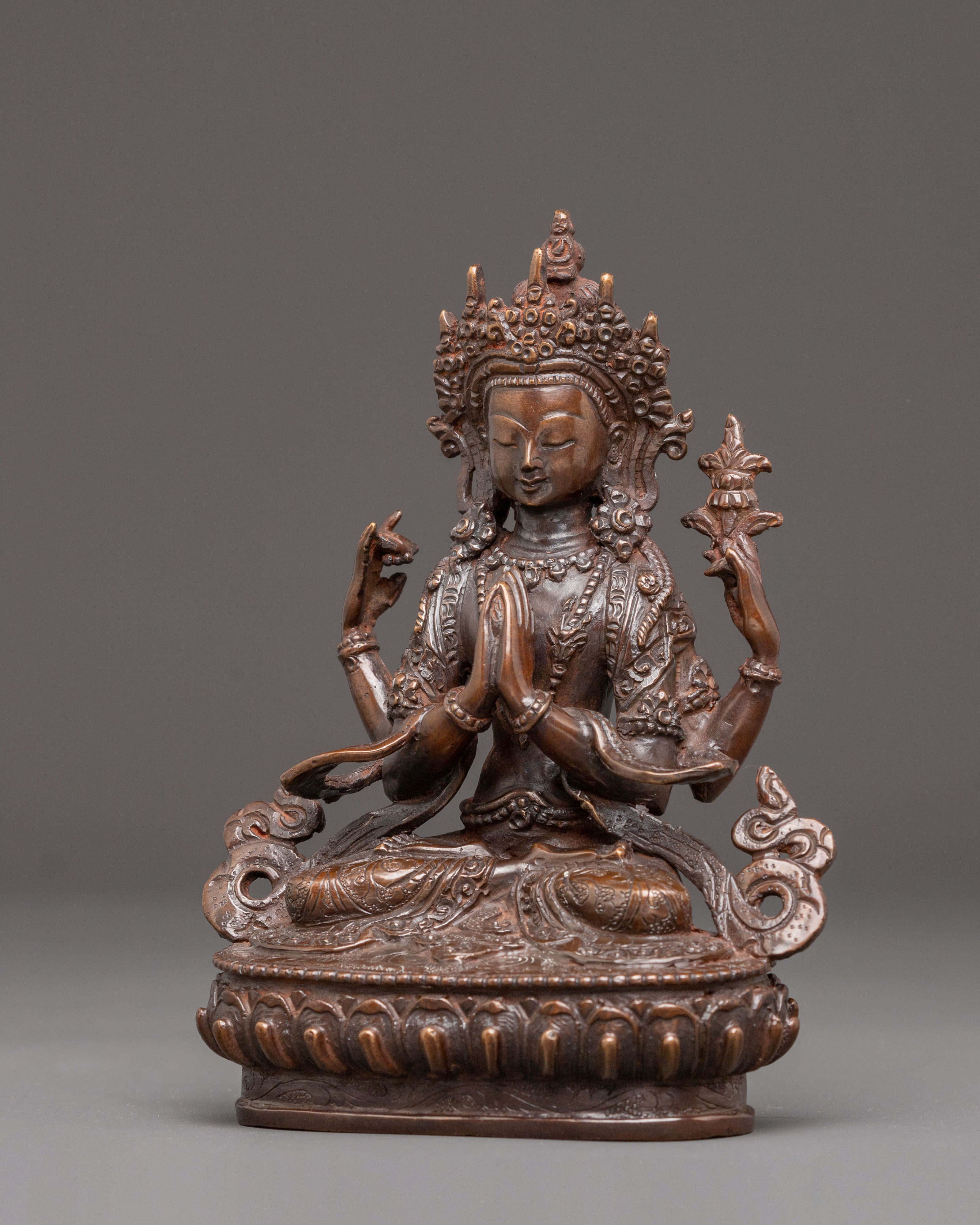 Handmade Golden Statue of Compassion Chenrezig | Avalokiteshvara - Bodhisattva of Compassion