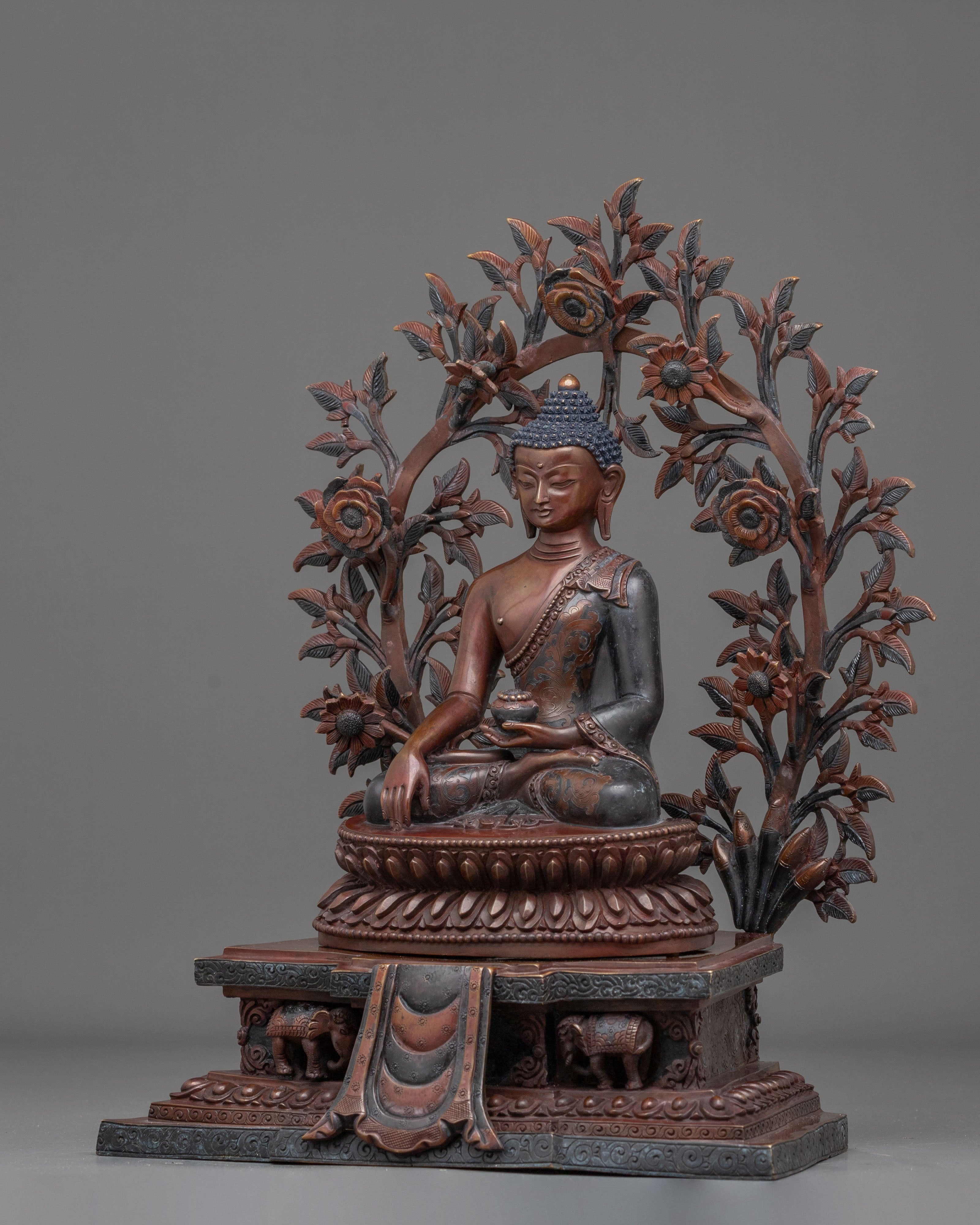 Shakyamuni Buddha Sculpture | Oxidized Copper Altar Statue