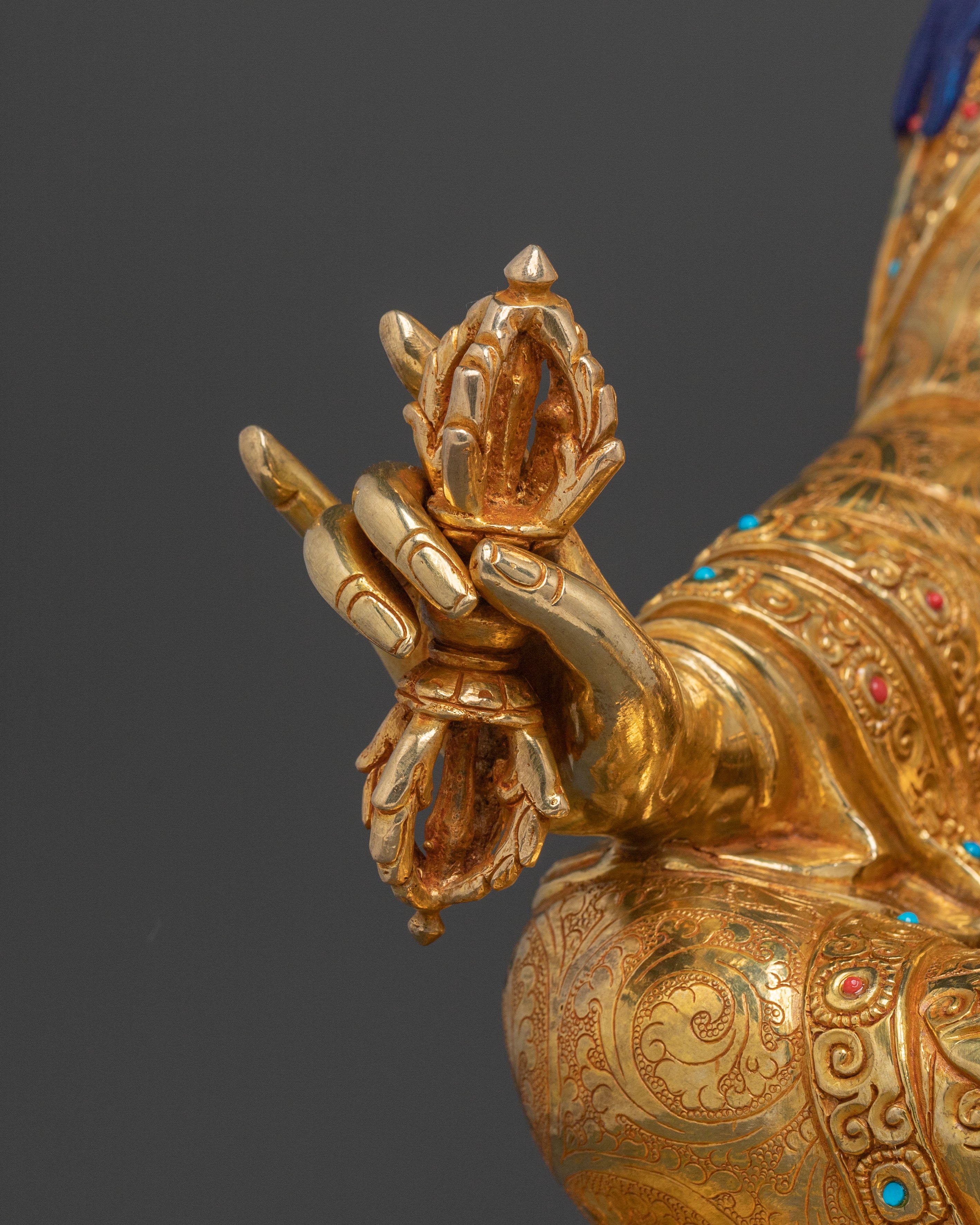 Guru Rinpoche 24K Gold Gilded Sacred Figure | Tibetan Buddhist Sculpture
