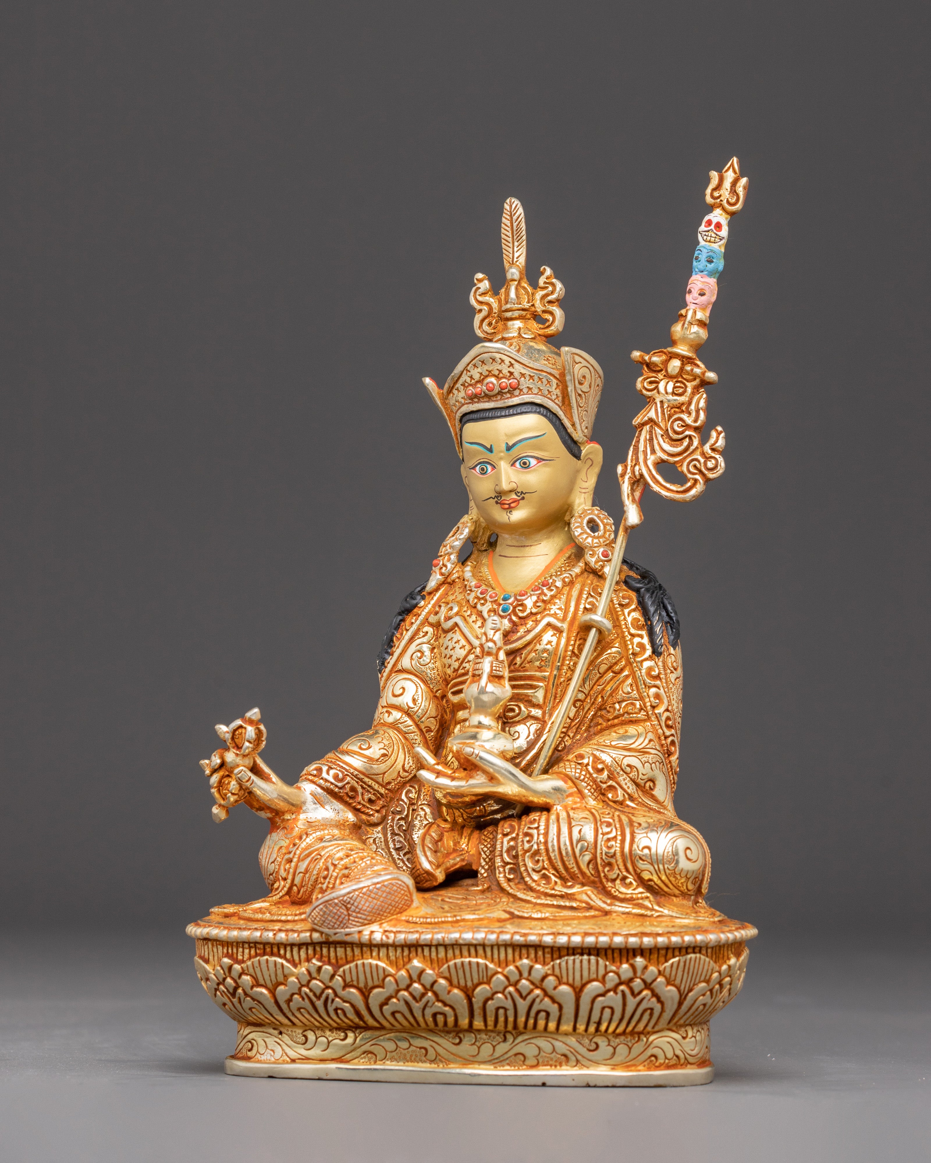 Guru Padmasambhava Golden Statue | Handcrafted 24K Gold-Gilded Sculpture