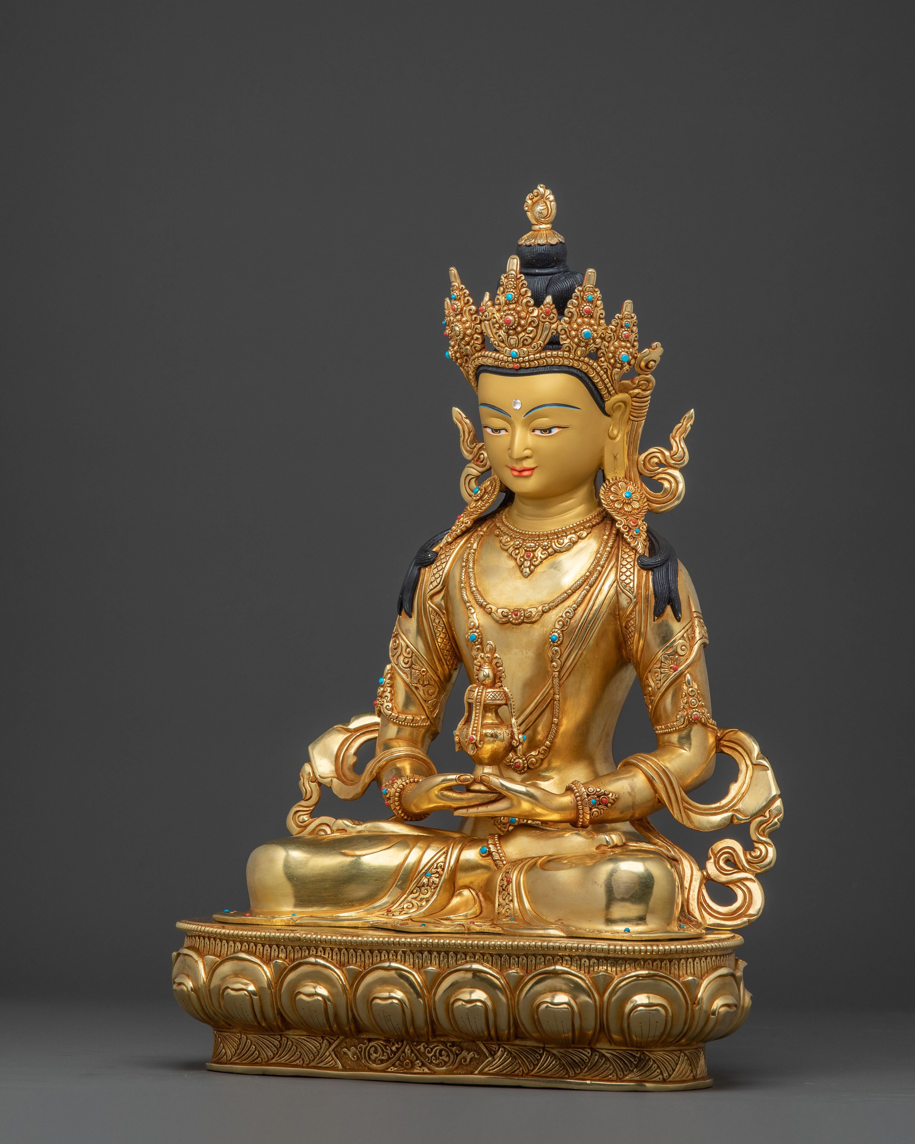 Amitayus Statue for Longevity – Hand-Gilded Copper