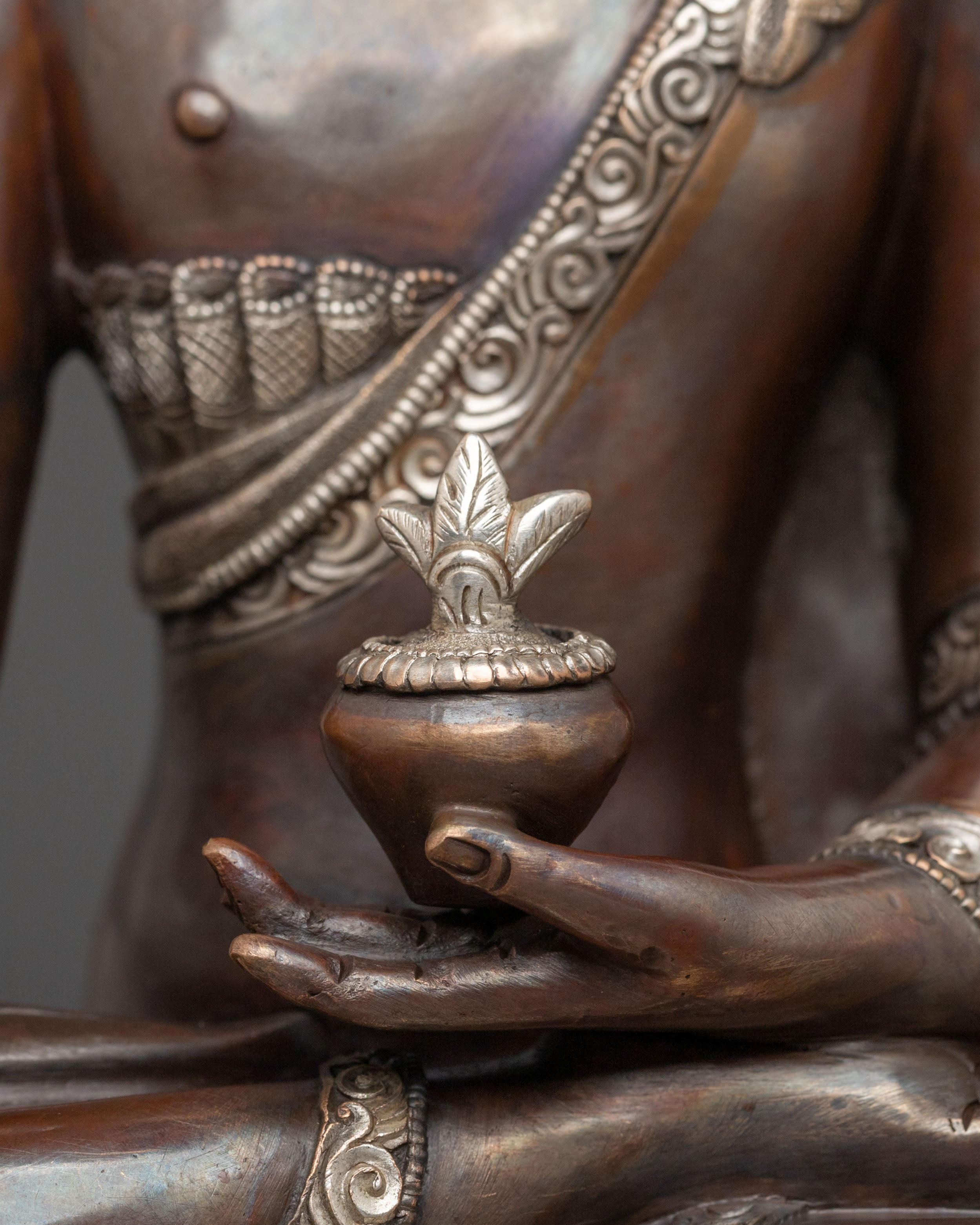 Medicine Buddha Statue: Oxidized Copper Healing Figurine