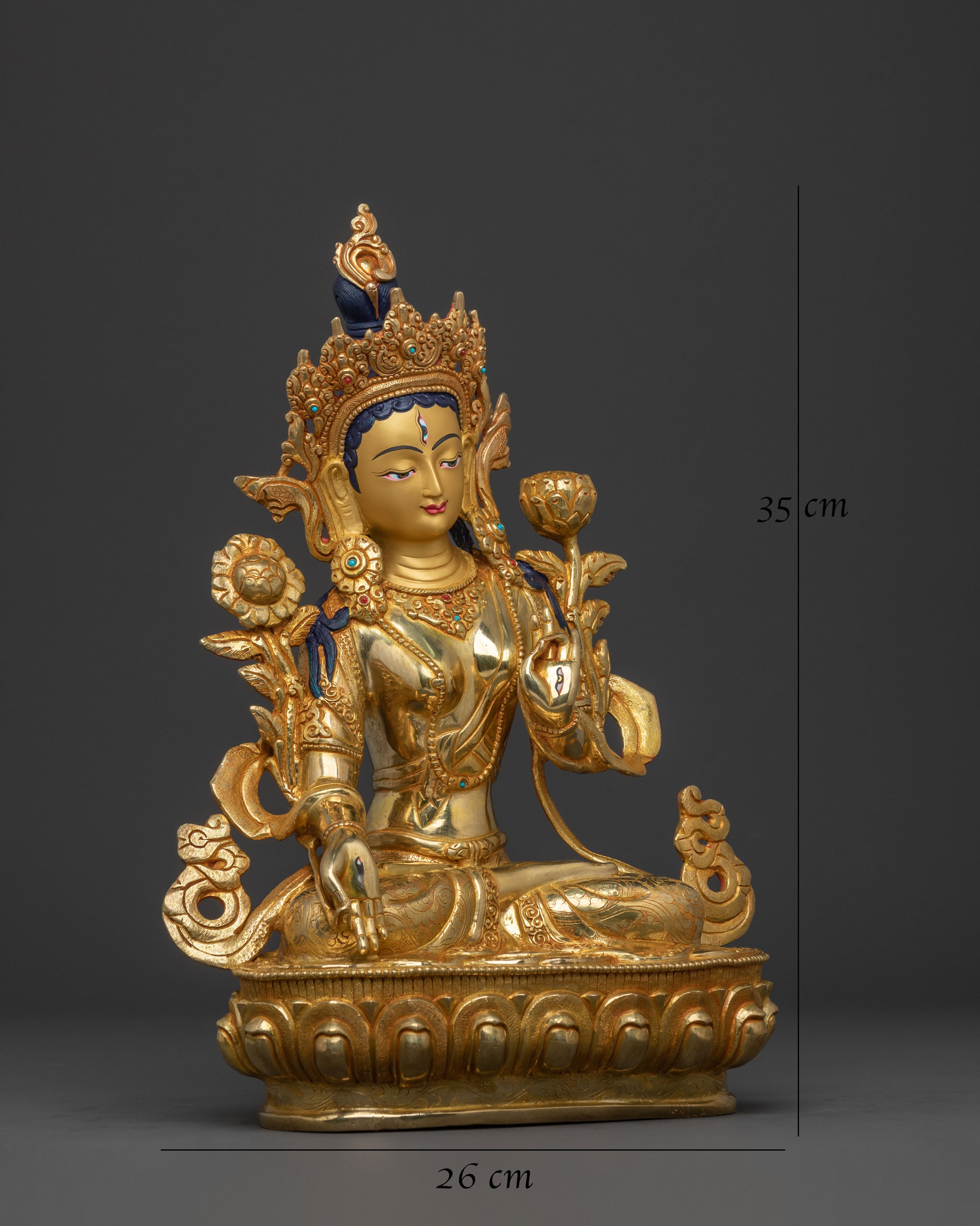 Handcrafted White Tara Golden Statue | Tibetan Deity