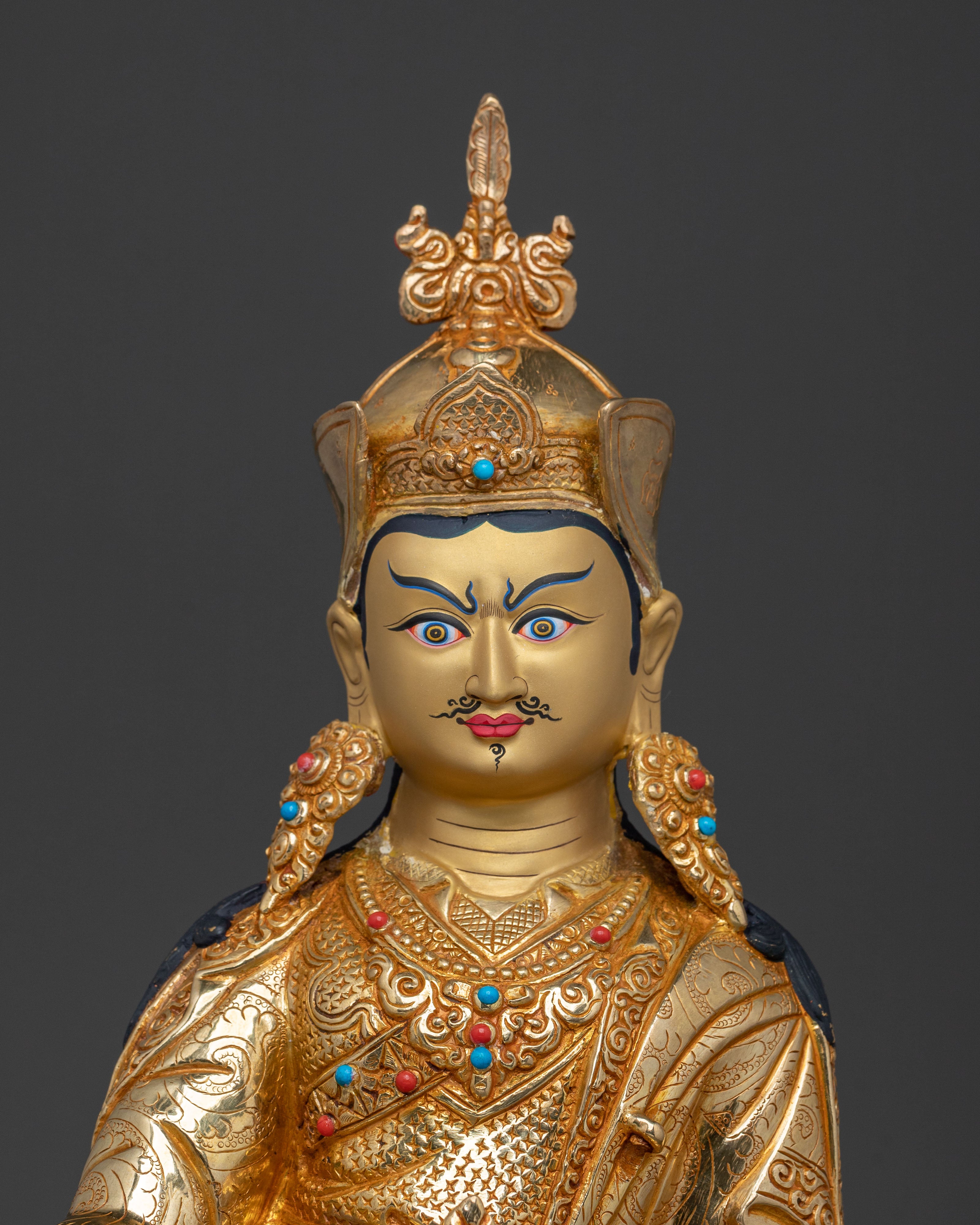 Tibetan Padmasambhava Statue - 24K Gold Gilded Copper