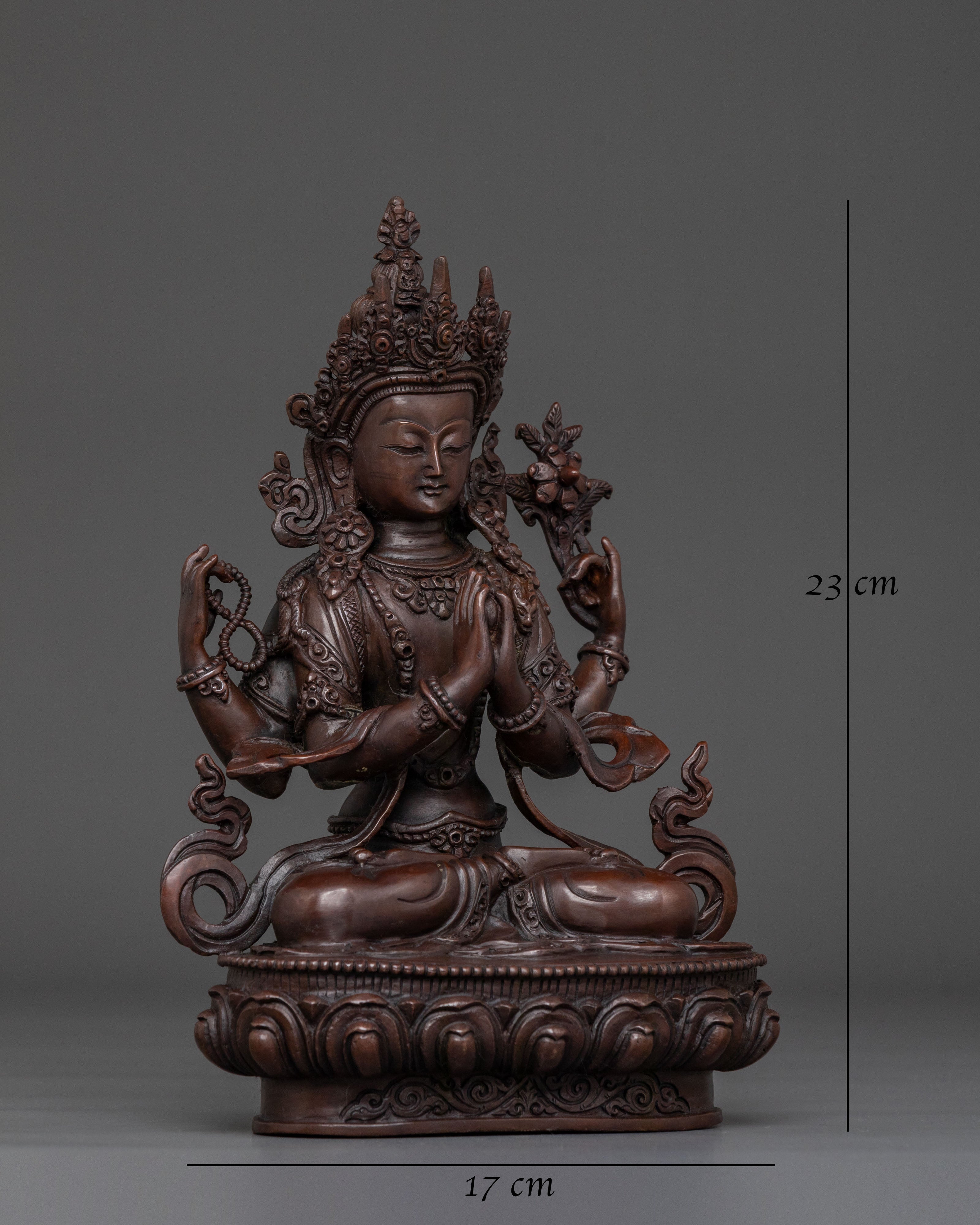 Compassion Buddha Chenrezig Statue | Oxidized Copper Statue