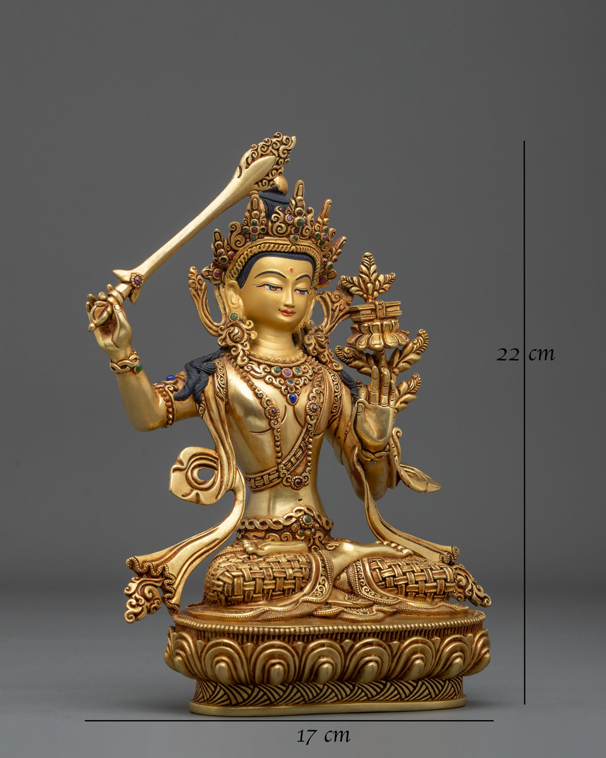 Hand-Carved Manjushri Sculpture | 24K Gold Gilded Statue