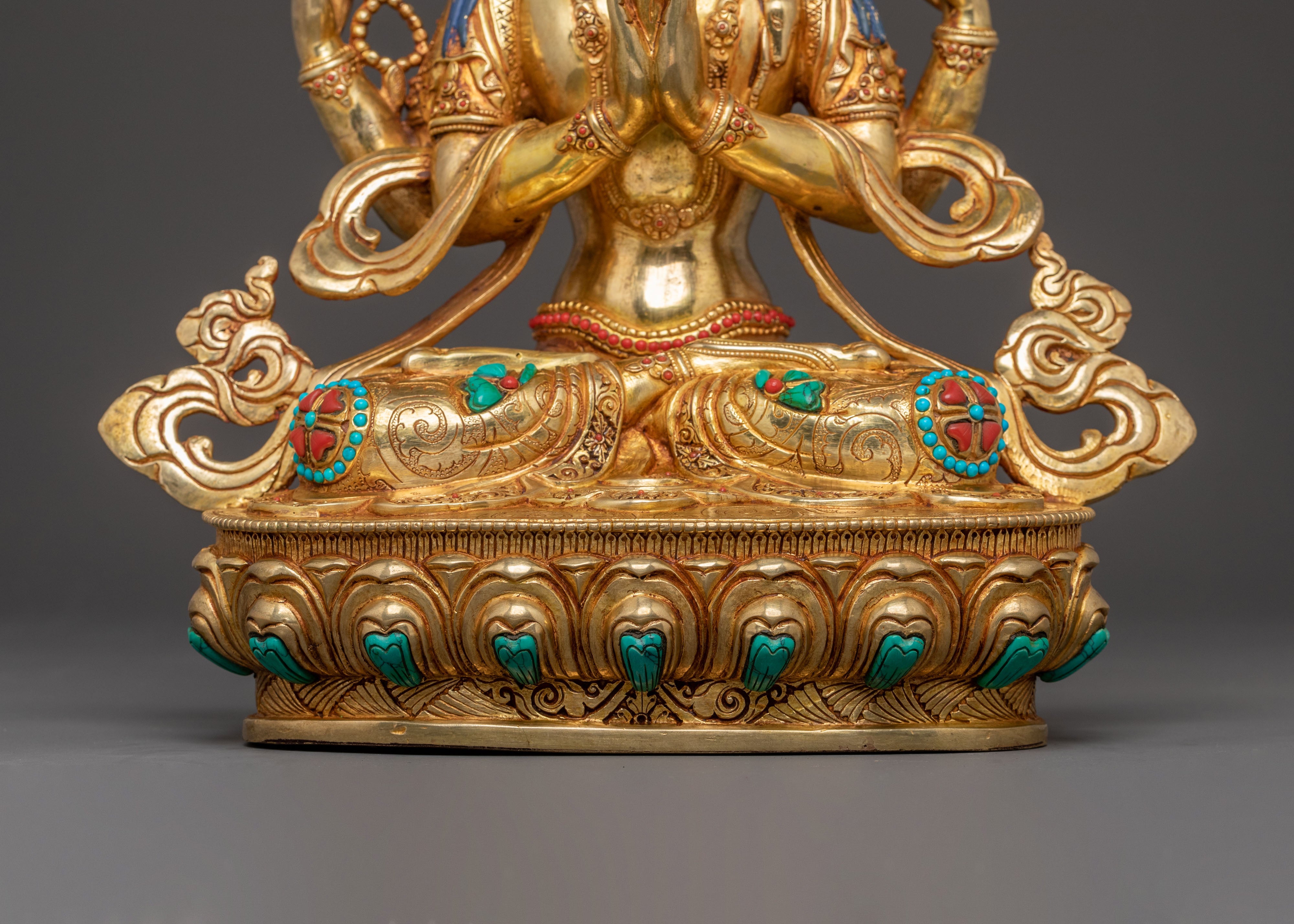 Bodhisattva Chenrezig Sacred Statue – Hand-Gilded Copper Statue